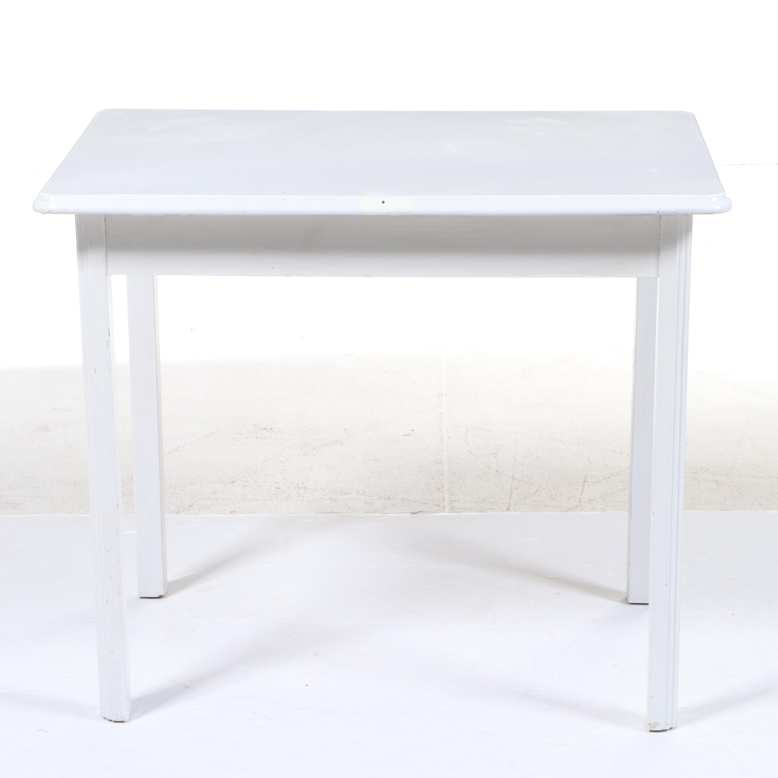 "Porceliron" Art Deco White-Painted & Enamel Top Kitchen Work Table, dated 1940