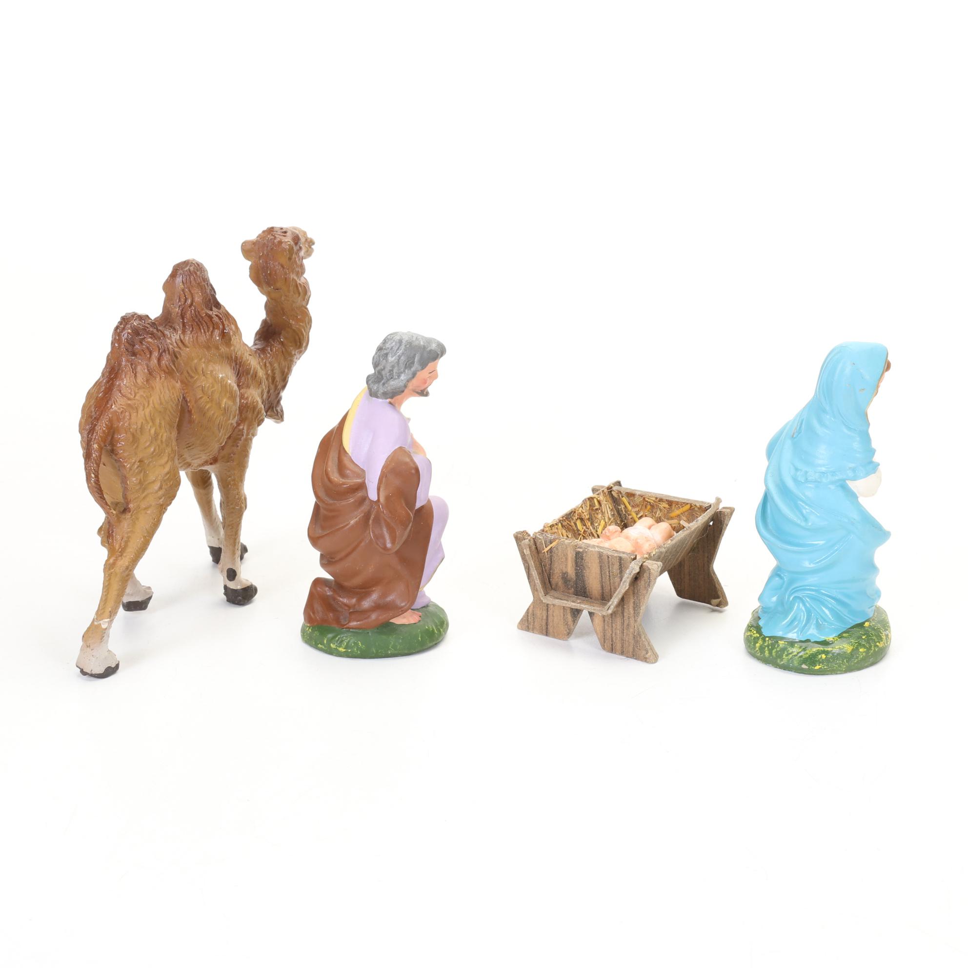 Church Putz Building With Built-In Music Box and Italian Nativity Figures
