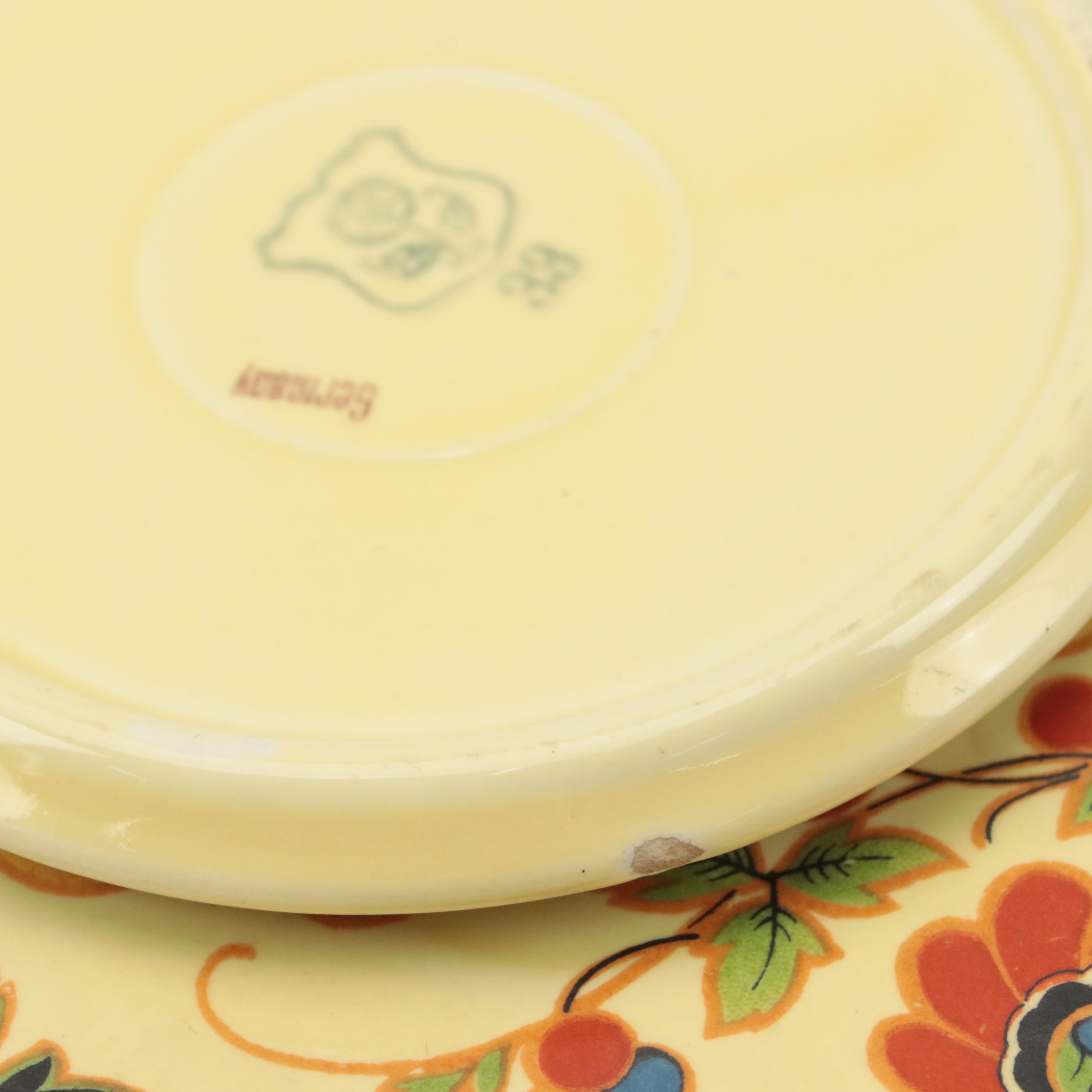 German Art Deco Style Ceramic Tea Set with Blown Glass Teapot, 20th Century