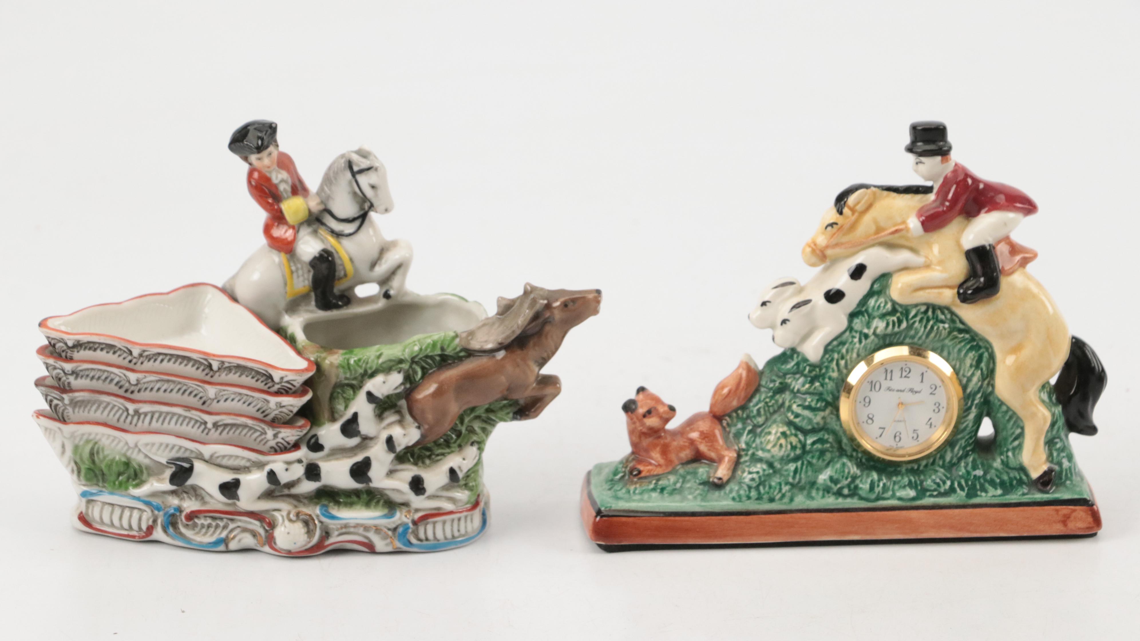 English Fox Hunt Themed Ceramic Ashtrays, Mugs, Plates, Bowls, and more Décor