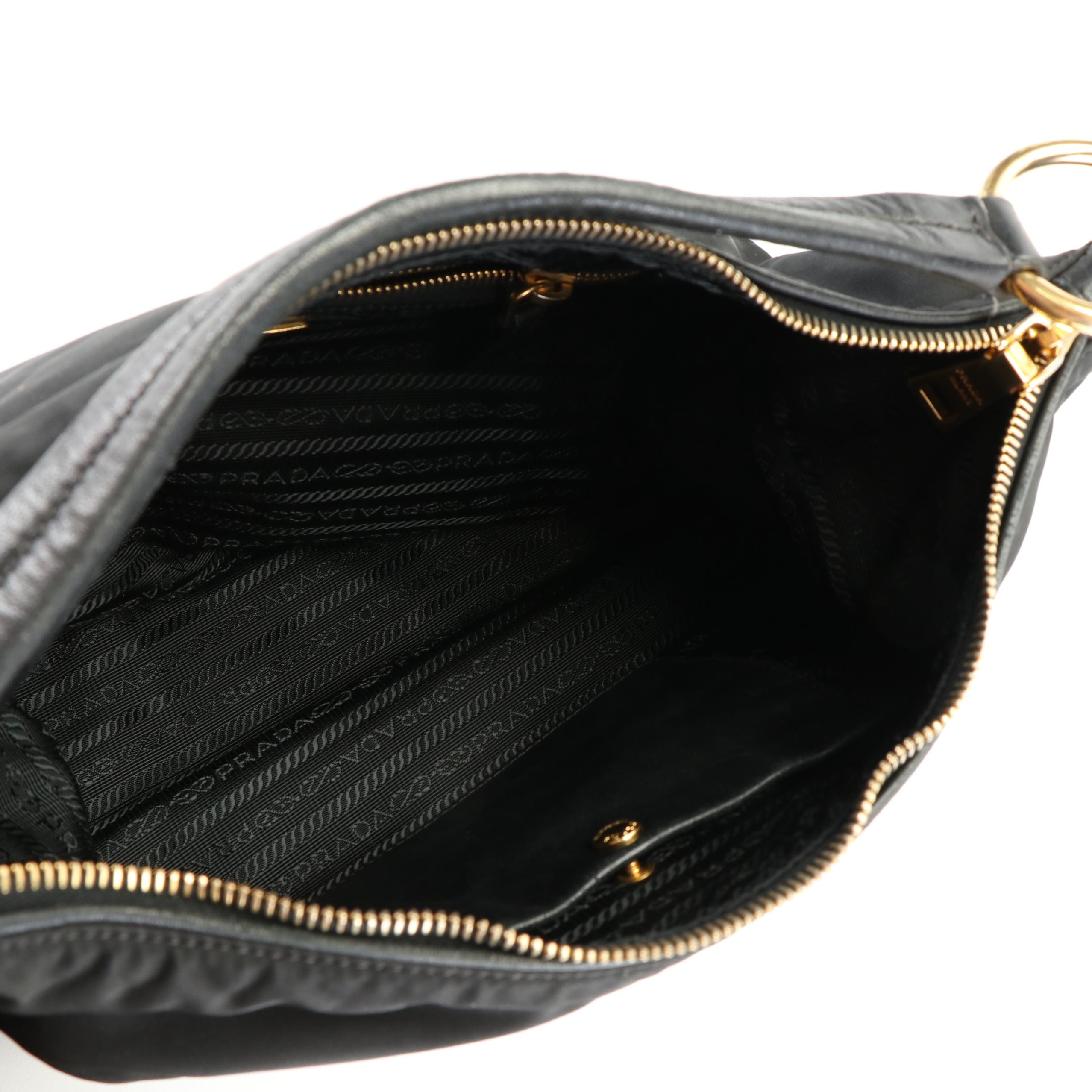Prada Black Nylon Tessuto Front and Top Zip Hobo Bag
