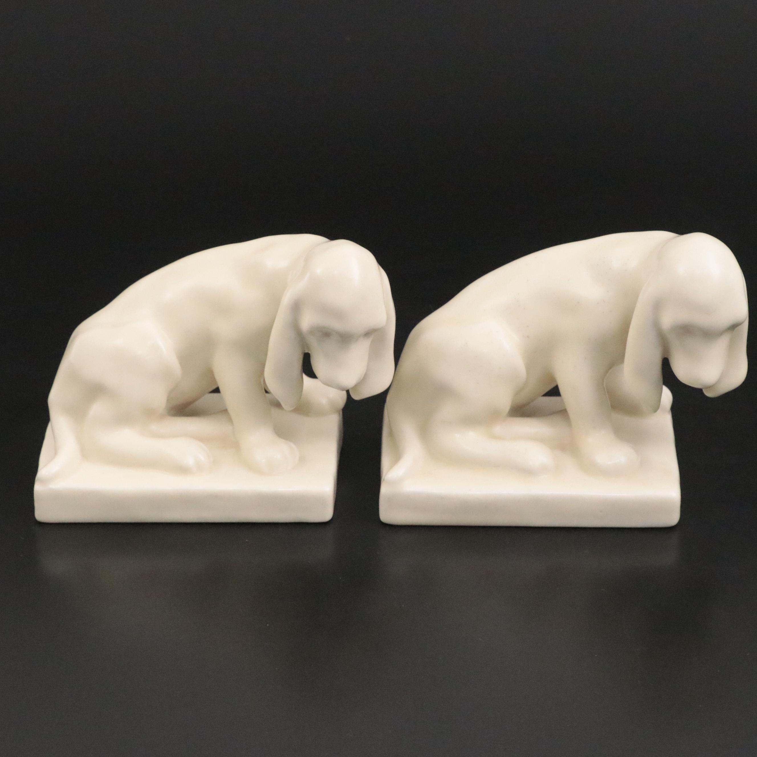 Louise Abel for Rookwood Pottery Hound Dog Bookends, 1931 and 1946