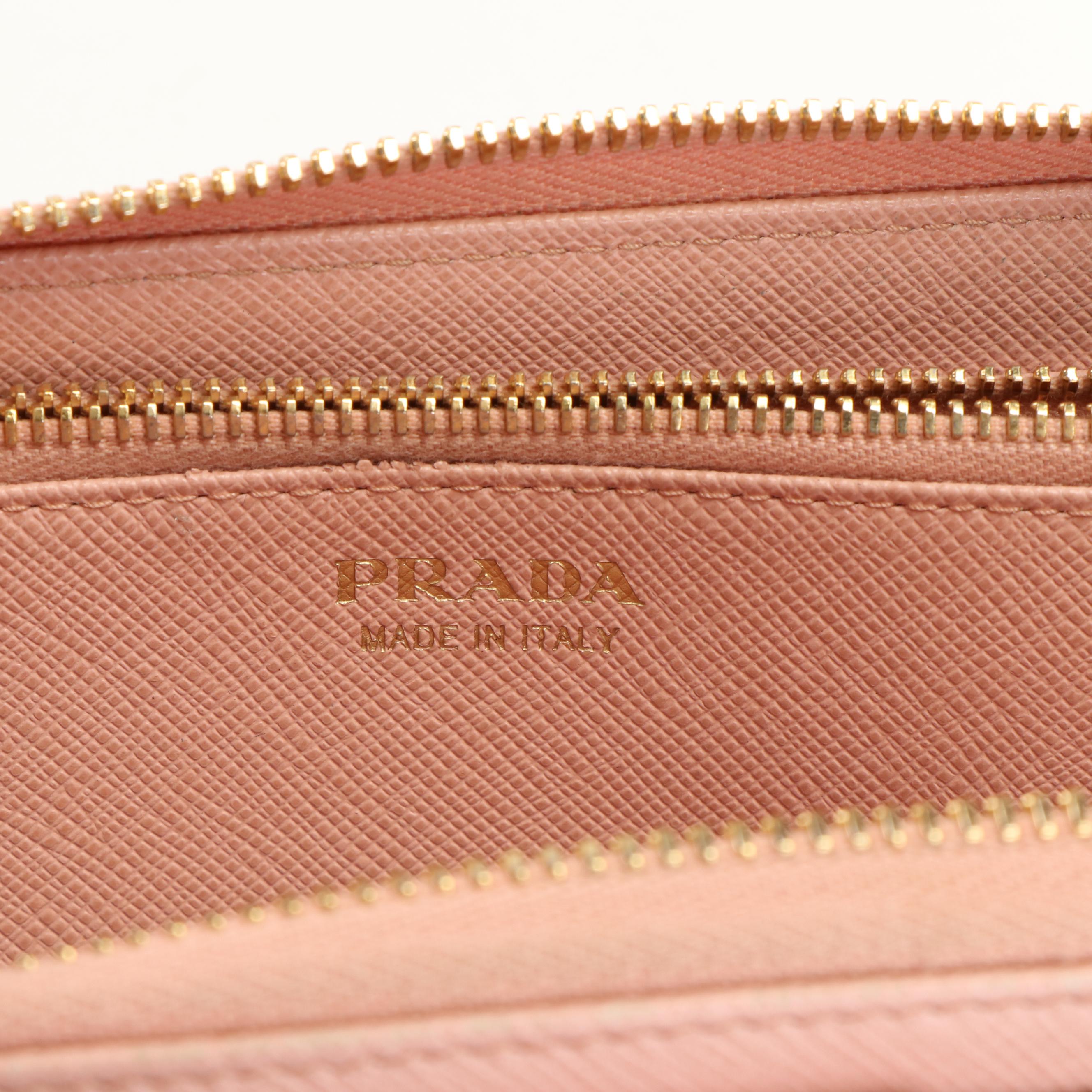 Prada Pink Orchid Saffiano Leather Zip Around Wallet with Bow Detail