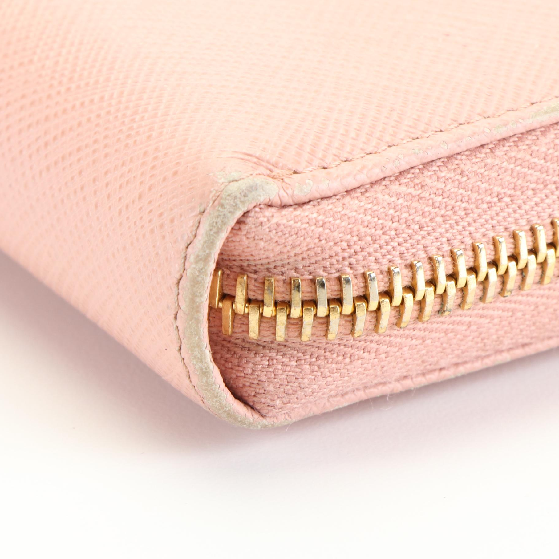 Prada Pink Orchid Saffiano Leather Zip Around Wallet with Bow Detail