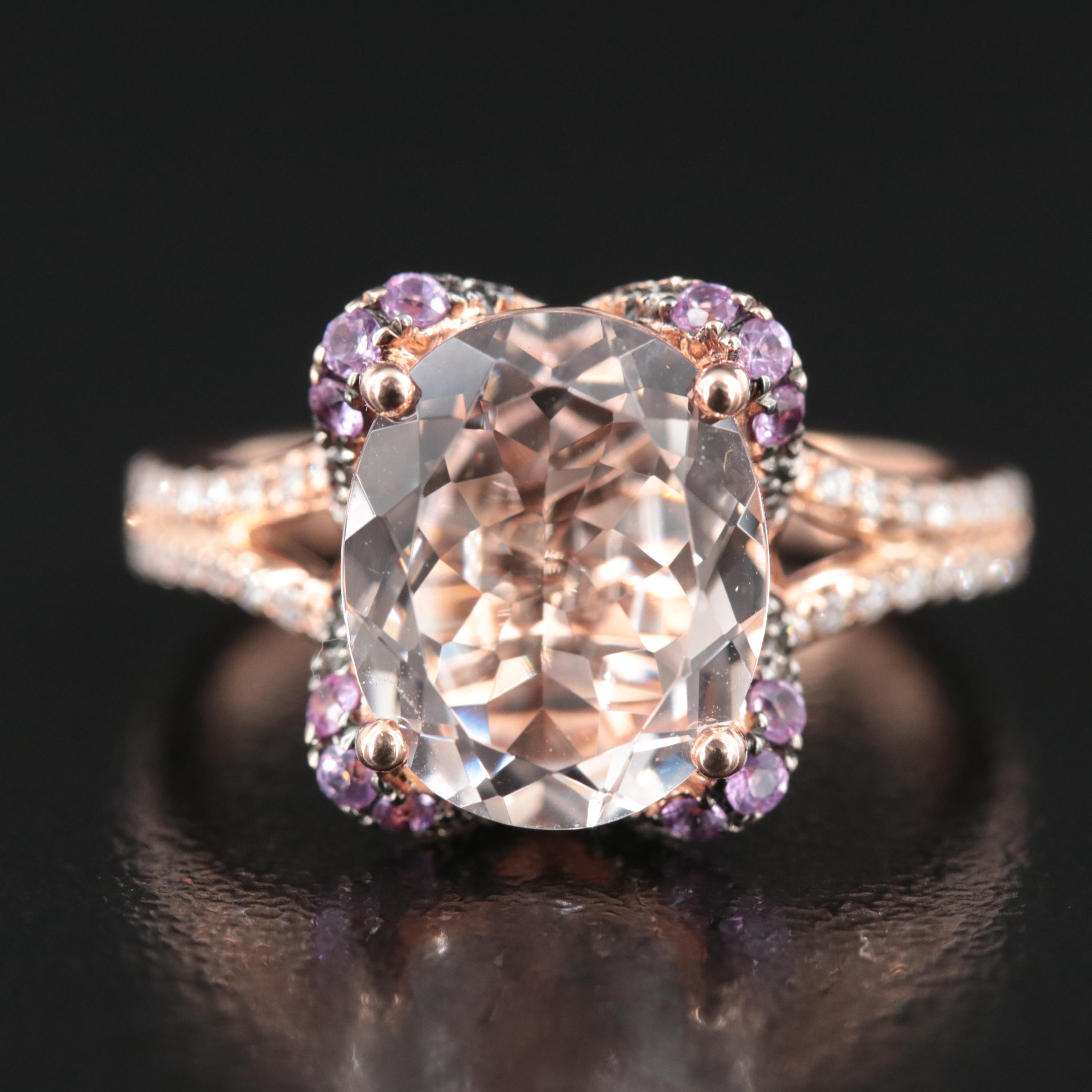EFFY 14K Rose Gold Morganite Ring with Pink Sapphires and Diamonds