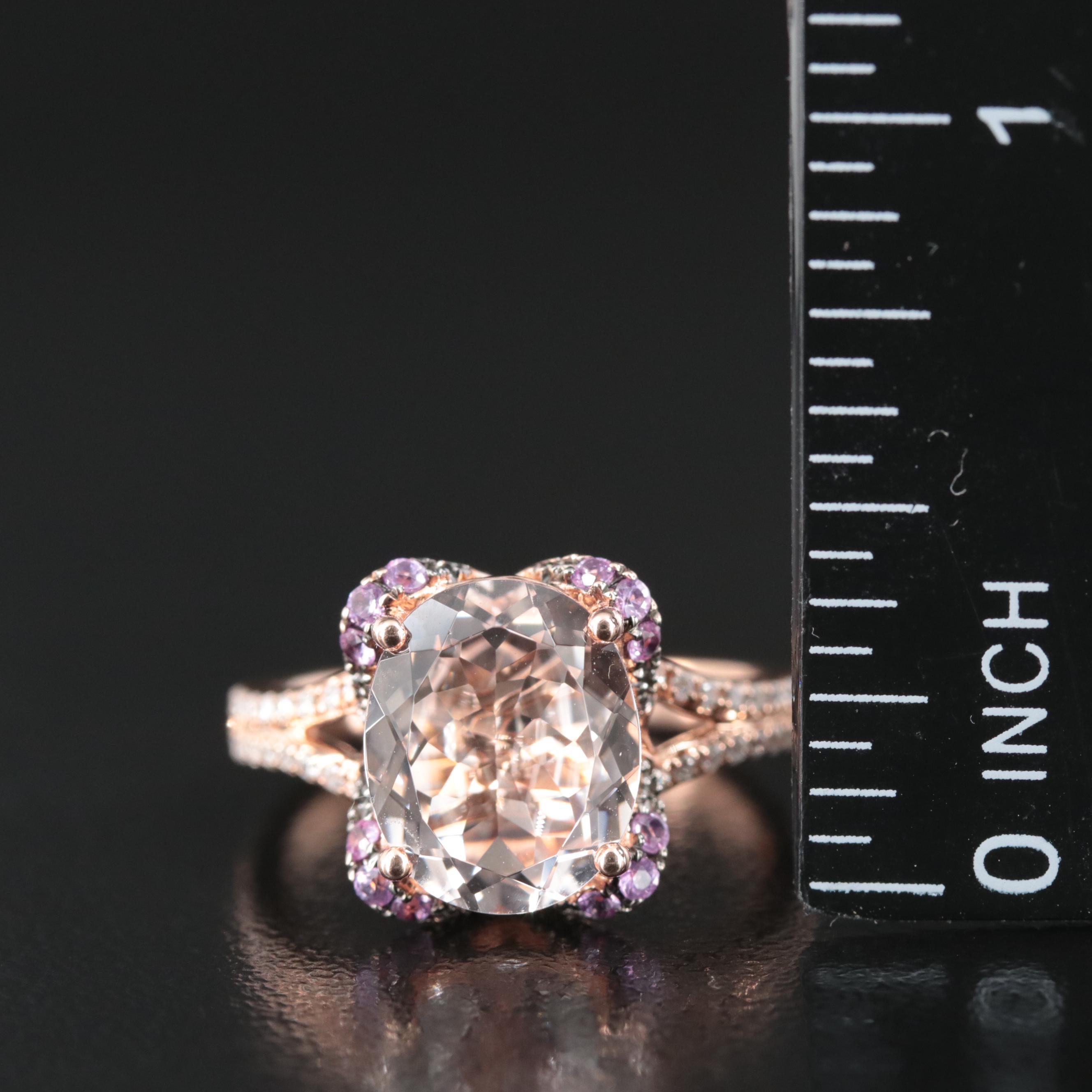 EFFY 14K Rose Gold Morganite Ring with Pink Sapphires and Diamonds