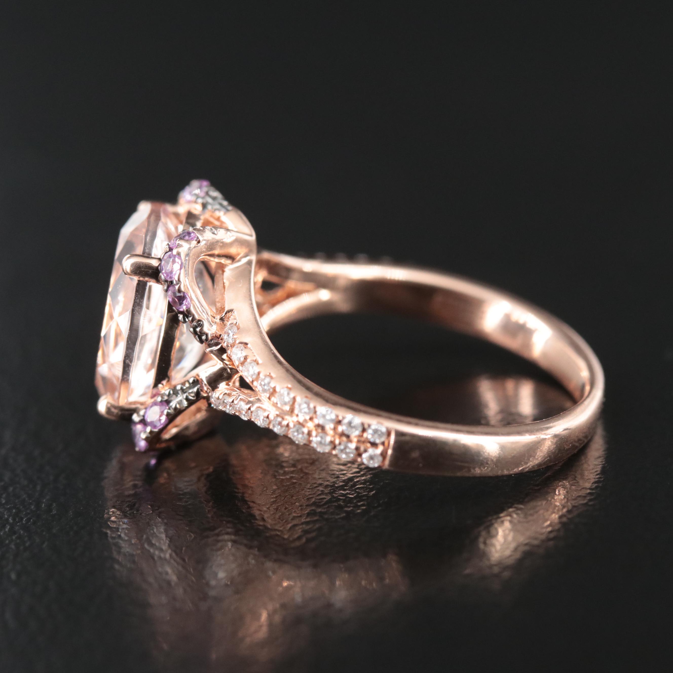 EFFY 14K Rose Gold Morganite Ring with Pink Sapphires and Diamonds