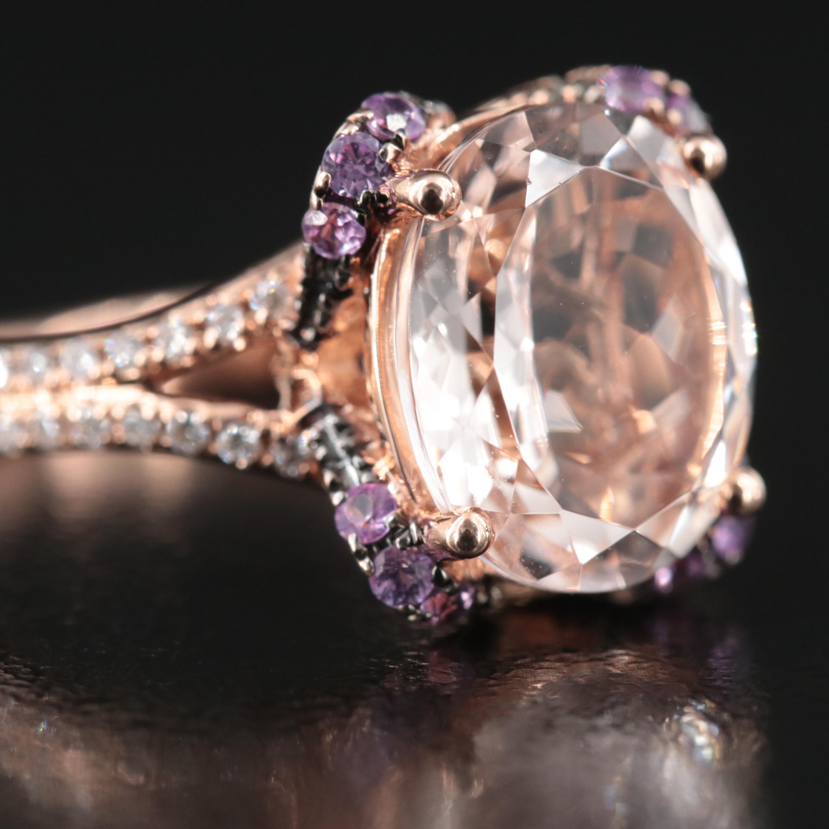 EFFY 14K Rose Gold Morganite Ring with Pink Sapphires and Diamonds