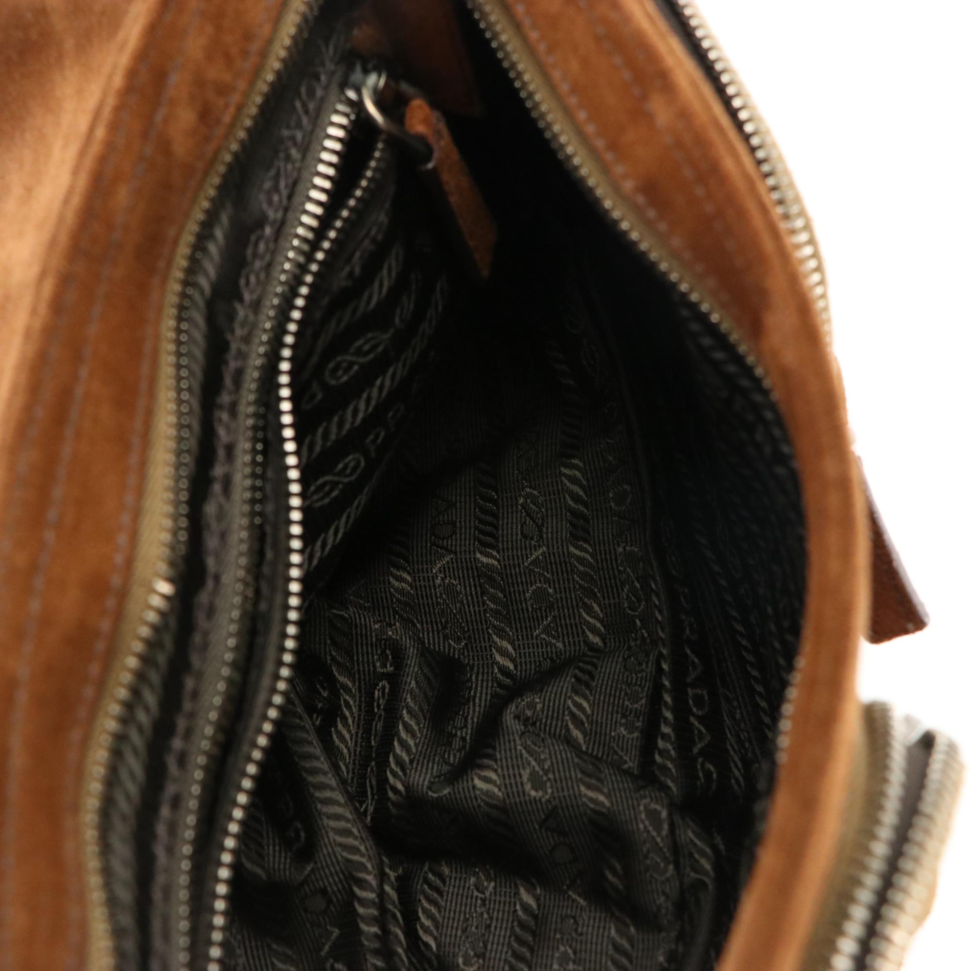Prada Brown Suede Double Pocket Grommet Front Flap Handbag