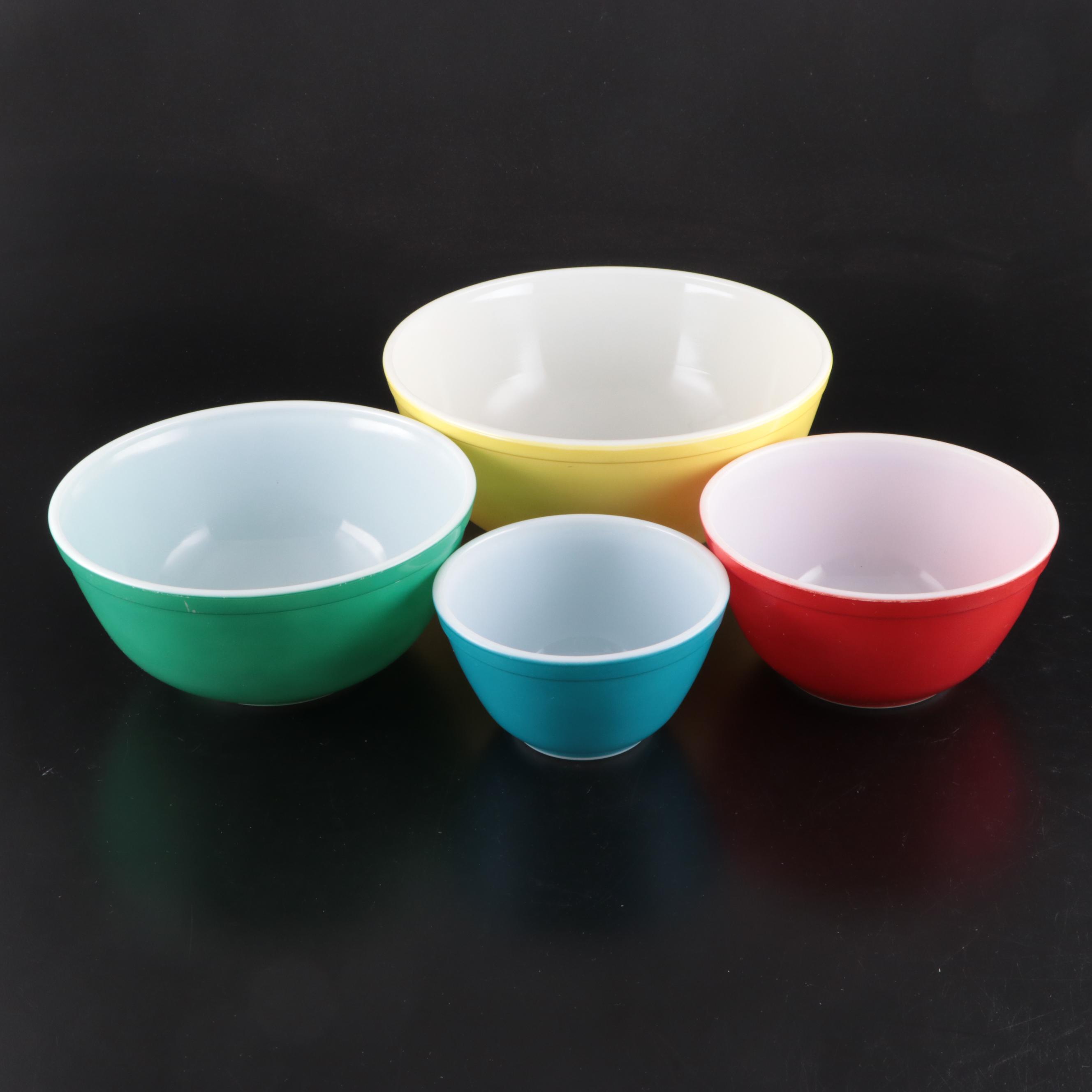 Pyrex "Primary Colors" Glass Mixing Bowls, Mid-20th Century