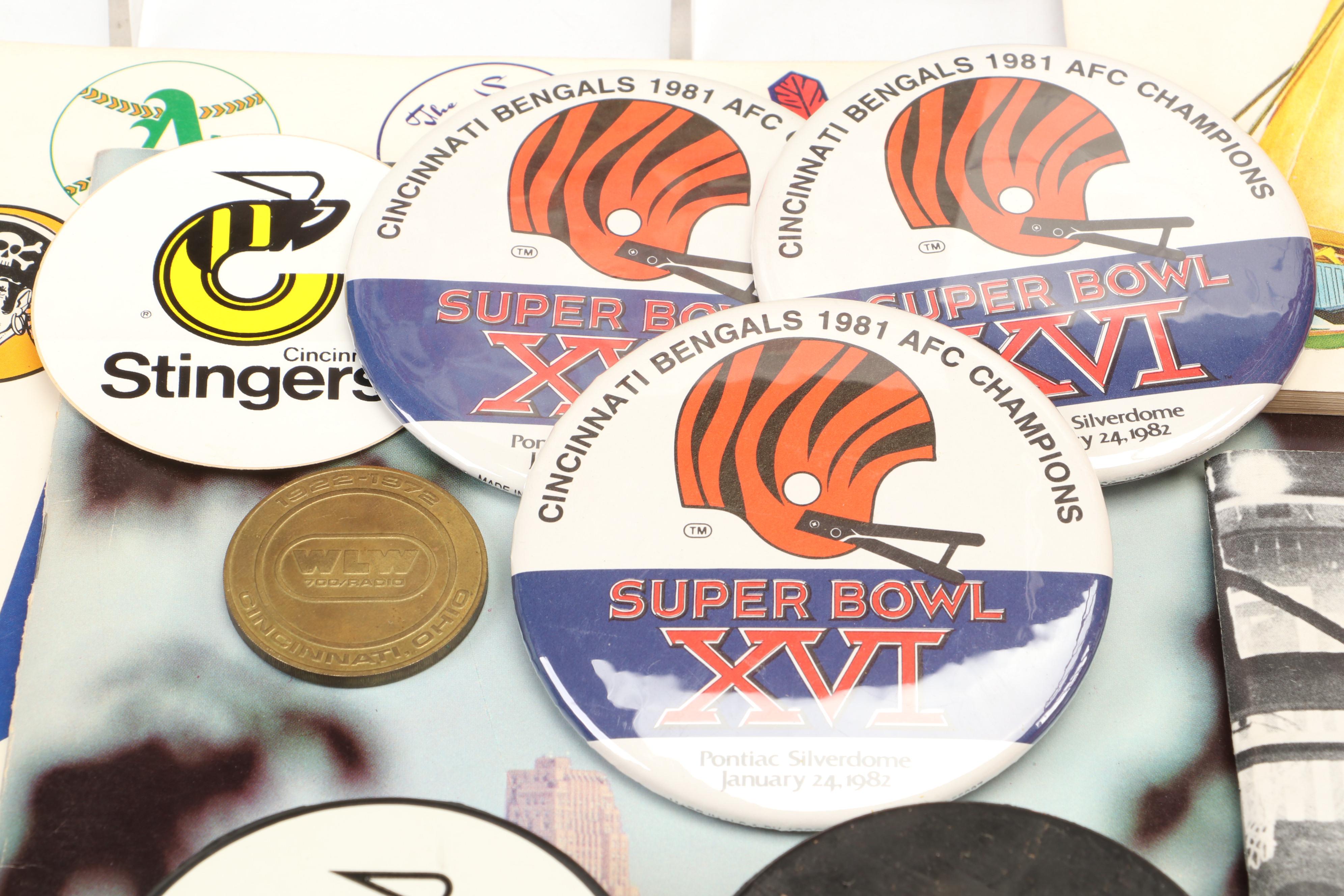 1961 World Series Media Guide with Super Bowl XVI Pins and More