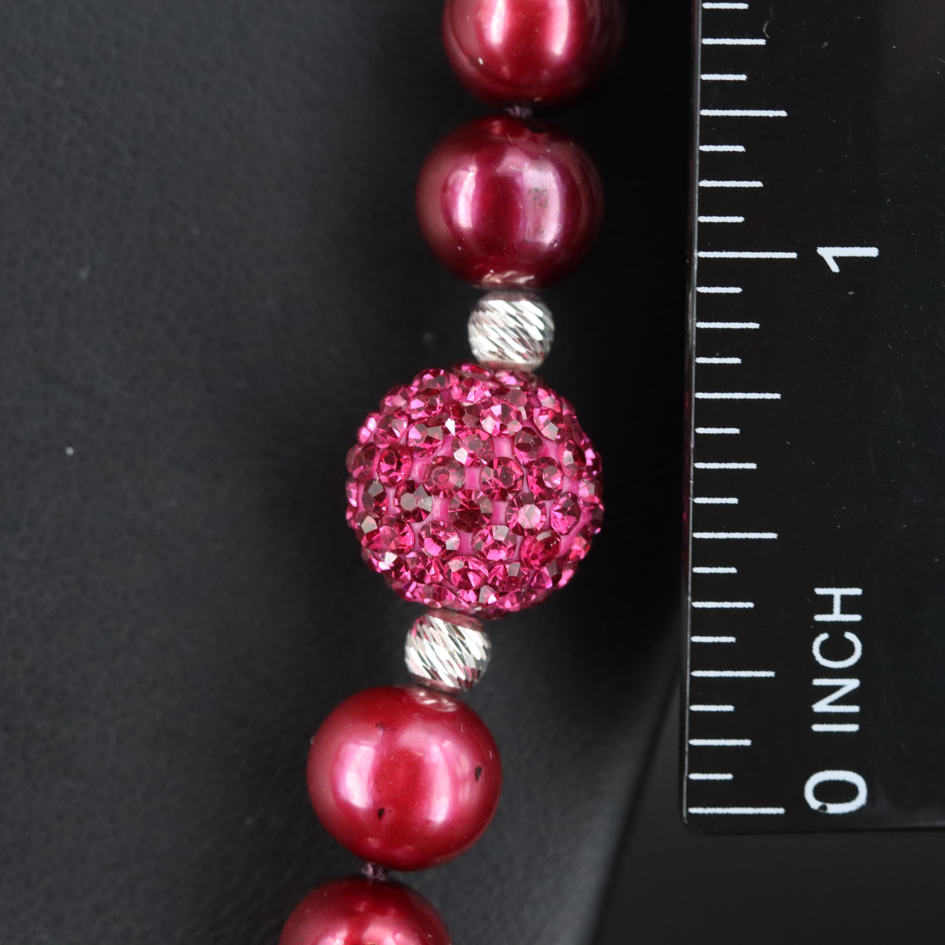 Opera Length Pearl Necklace with Rhinestone Stations and Sterling Clasp