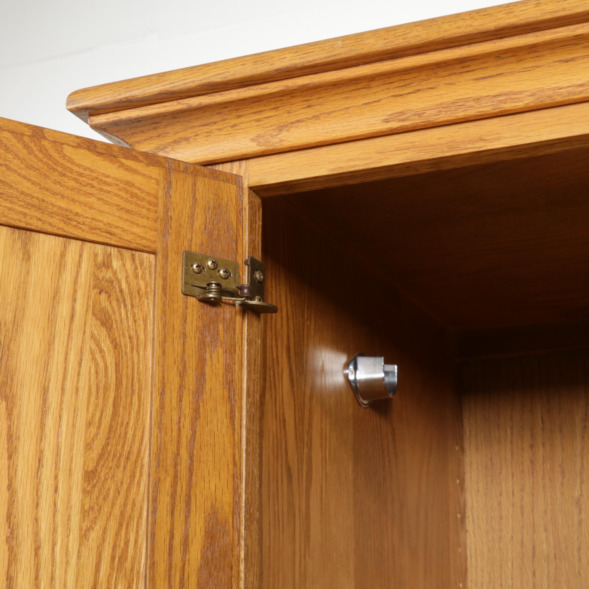American Primitive Style Oak Wardrobe Cabinet, Late 20th Century