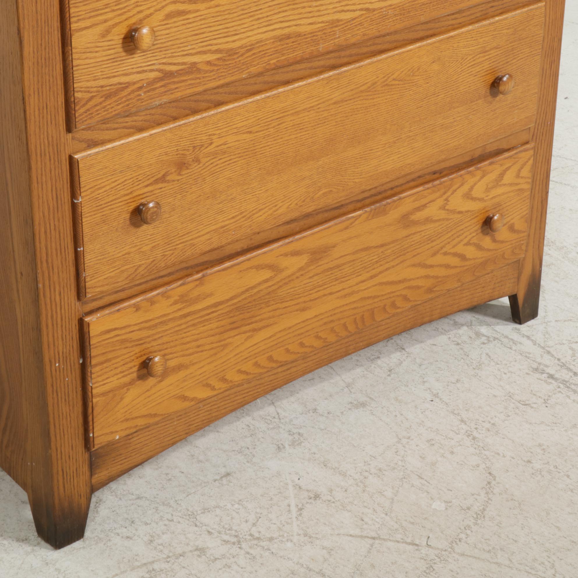 American Primitive Style Oak Wardrobe Cabinet, Late 20th Century