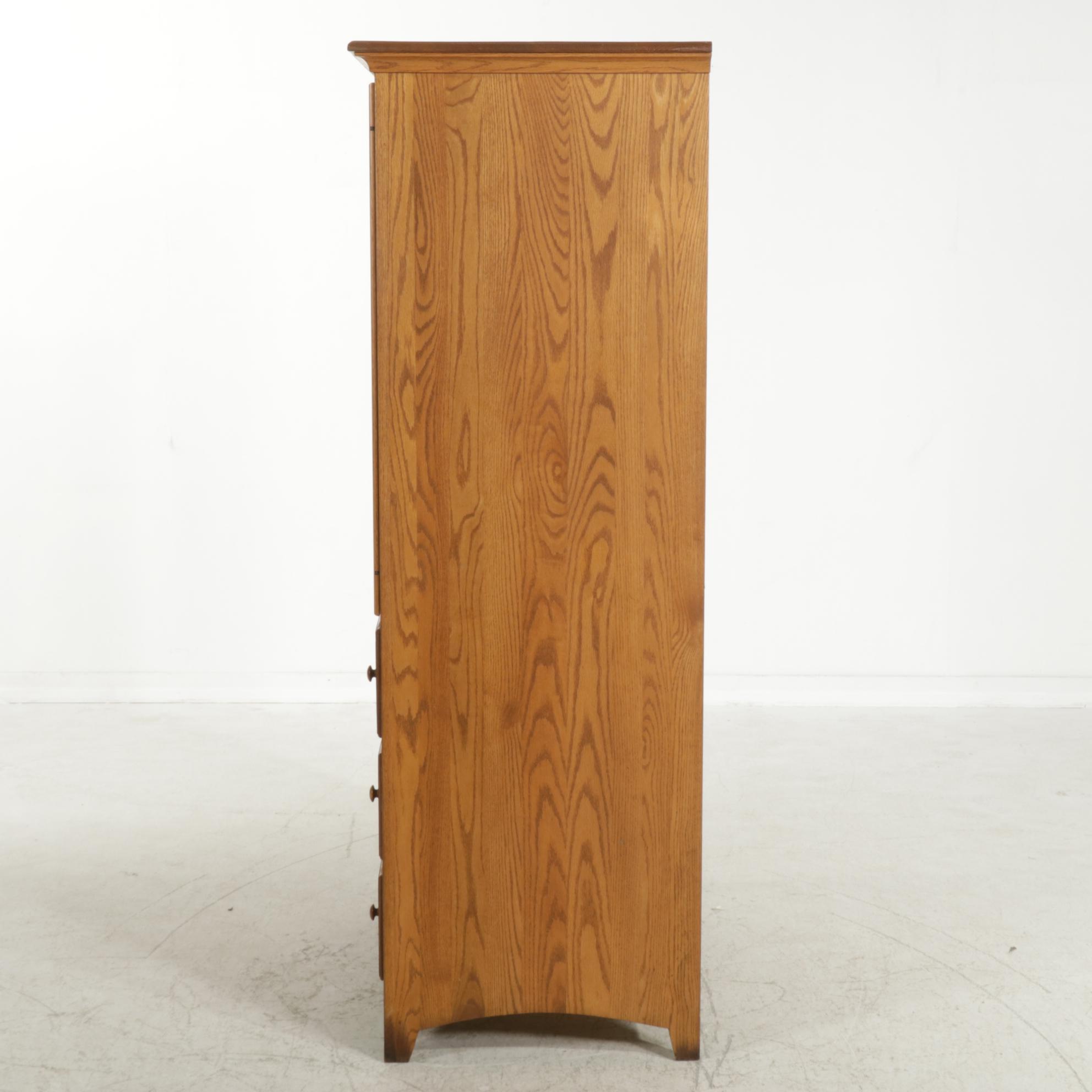 American Primitive Style Oak Wardrobe Cabinet, Late 20th Century