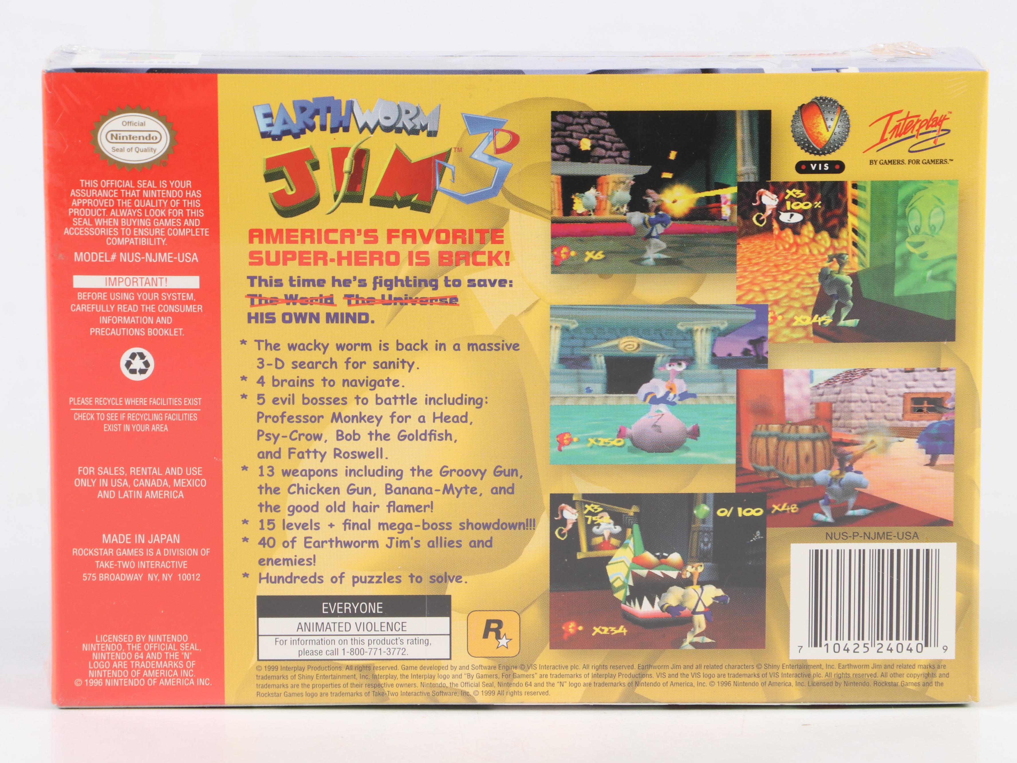 Sealed Earthworm Jim 3D Video Game for Nintendo 64