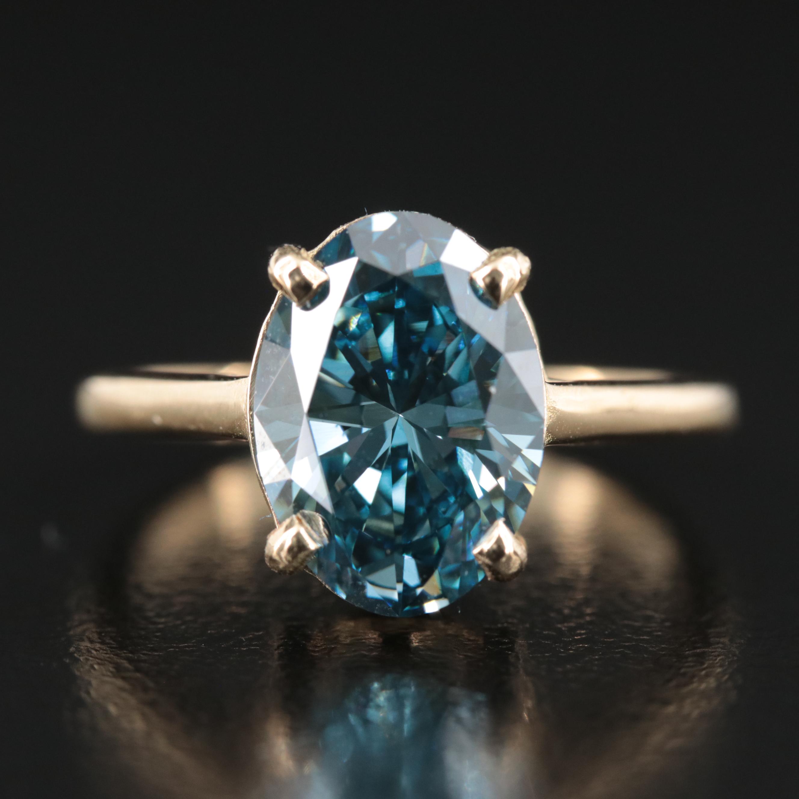 18K 3.38 CT (Origin Undetermined) Fancy Dark Blue Diamond Solitaire Ring