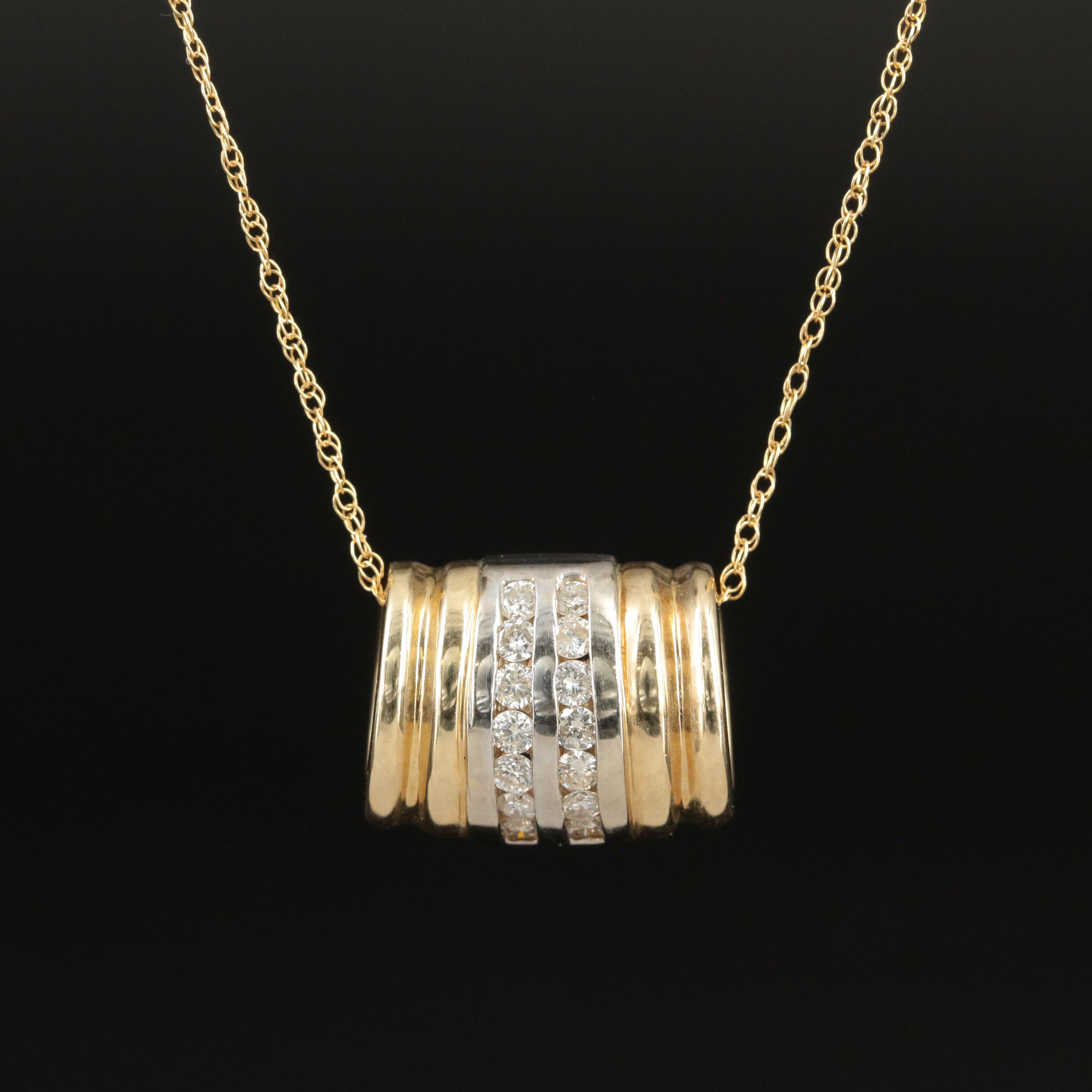 14K Two Tone 0.56 CTW Diamond Omega Slide Pendant on a Rope Chain