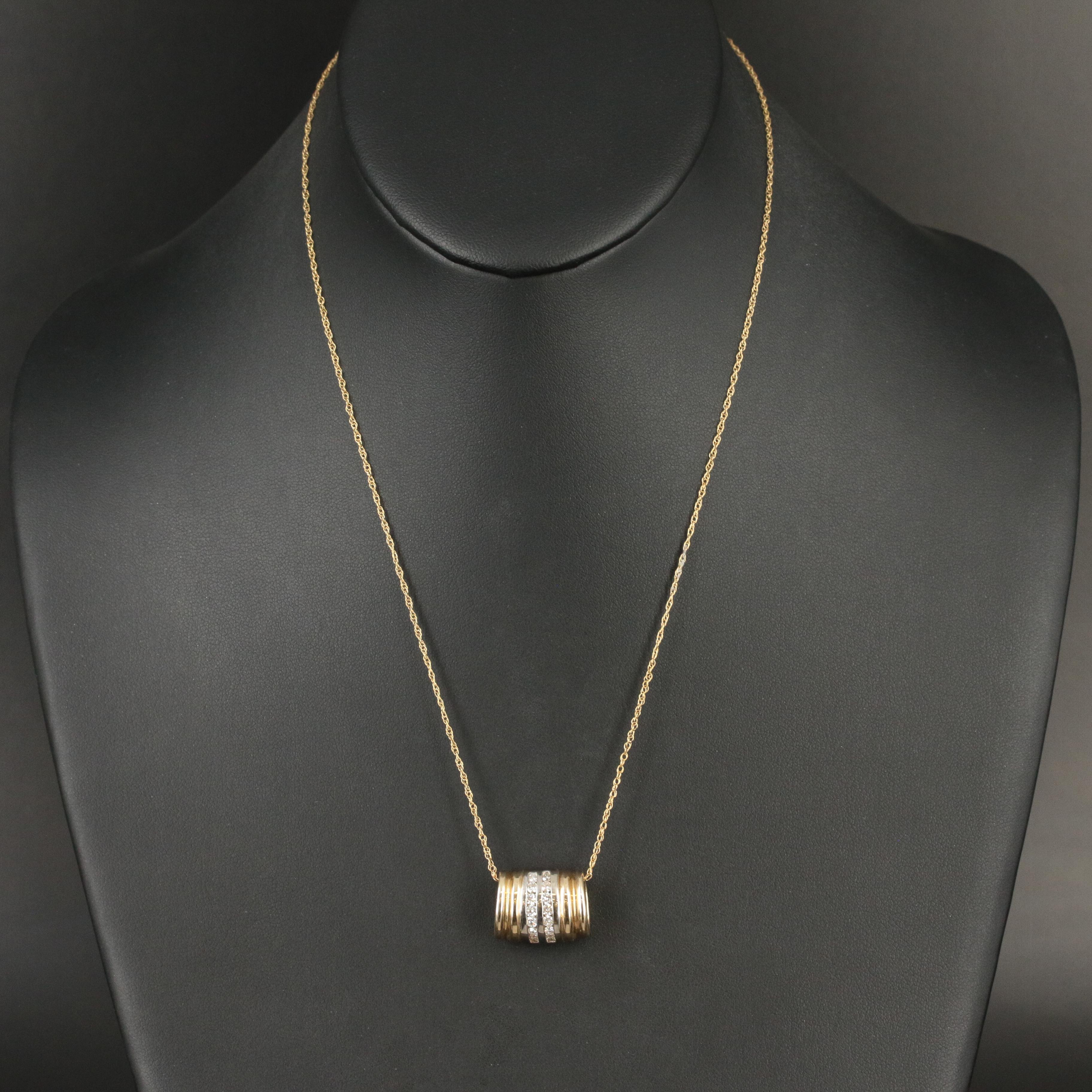 14K Two Tone 0.56 CTW Diamond Omega Slide Pendant on a Rope Chain