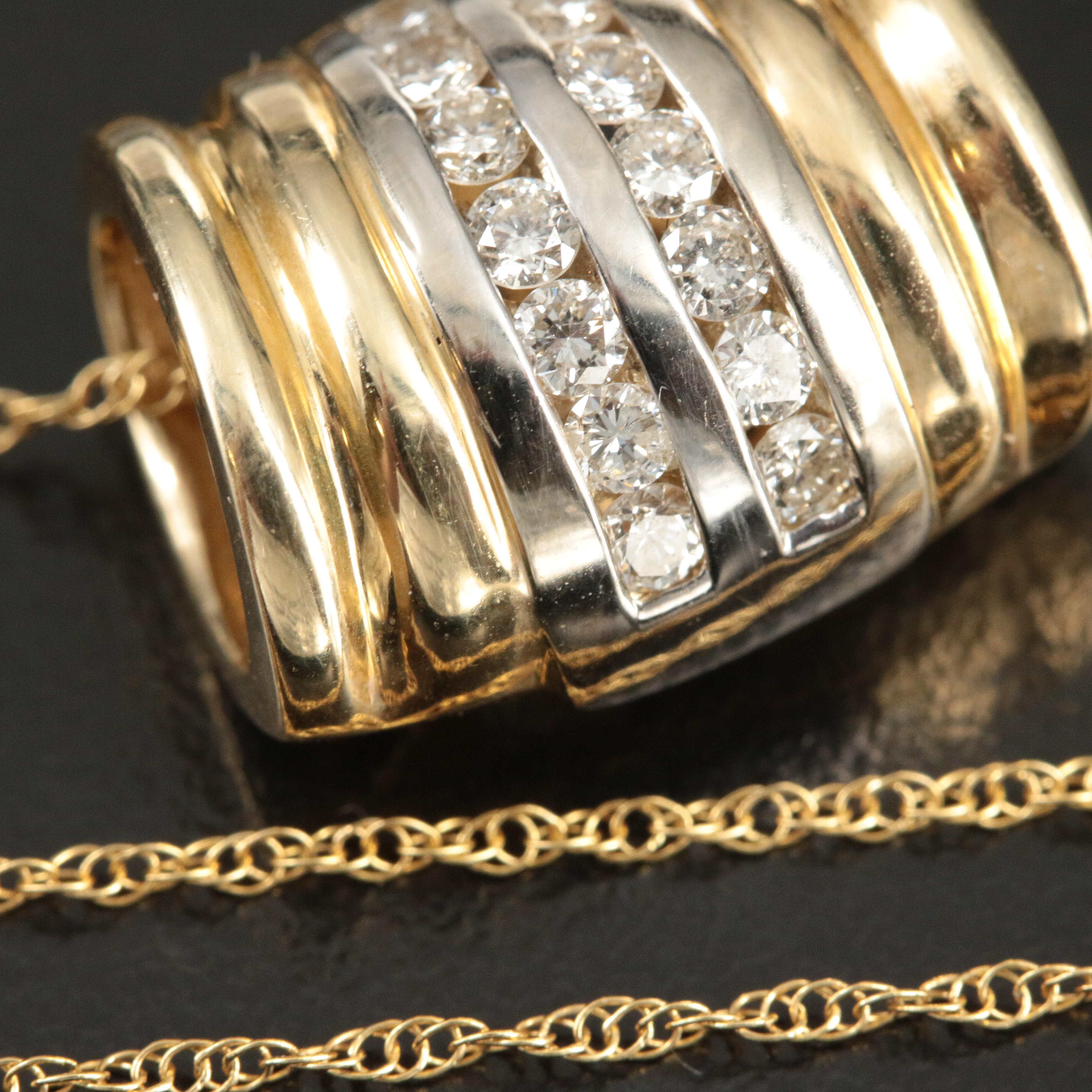 14K Two Tone 0.56 CTW Diamond Omega Slide Pendant on a Rope Chain