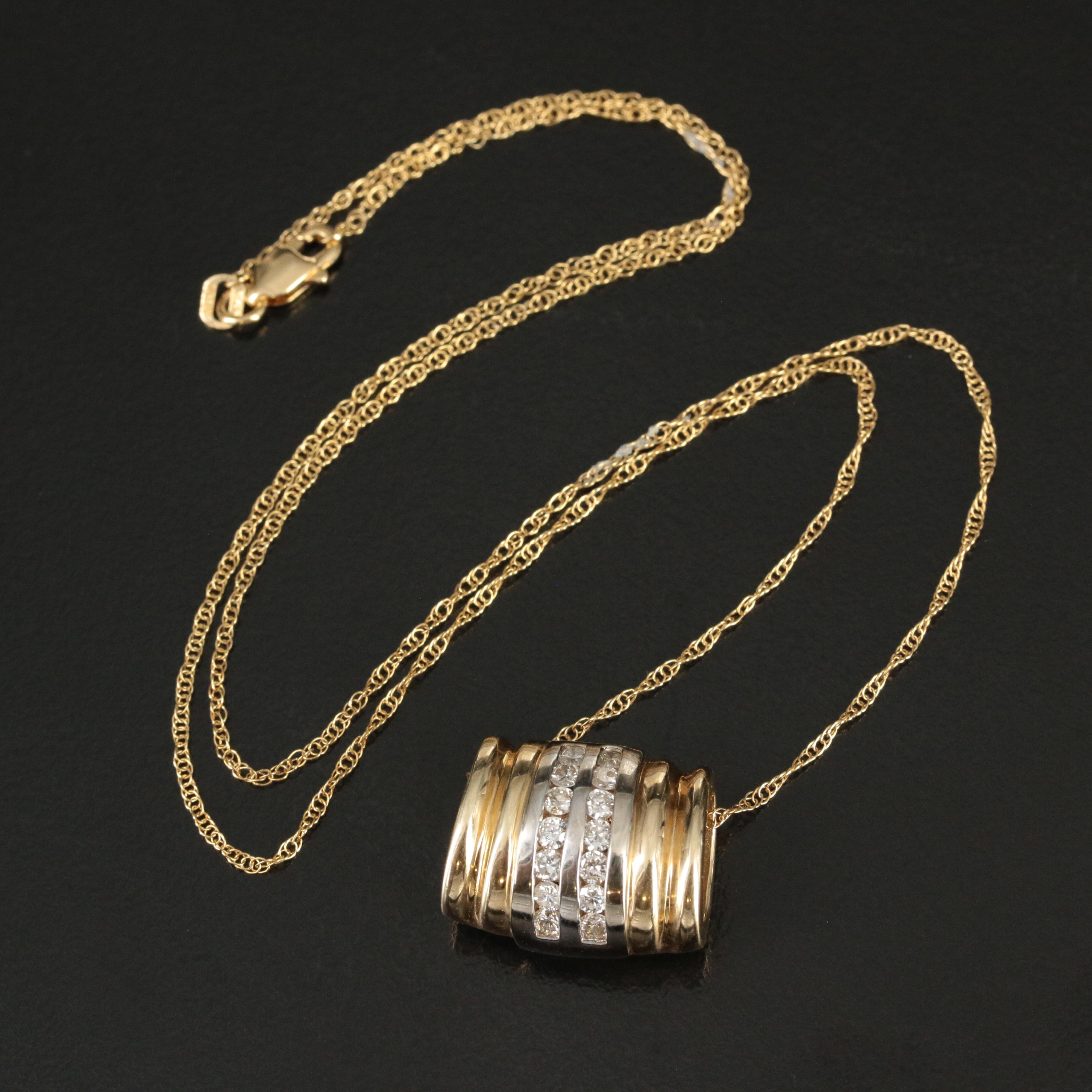 14K Two Tone 0.56 CTW Diamond Omega Slide Pendant on a Rope Chain