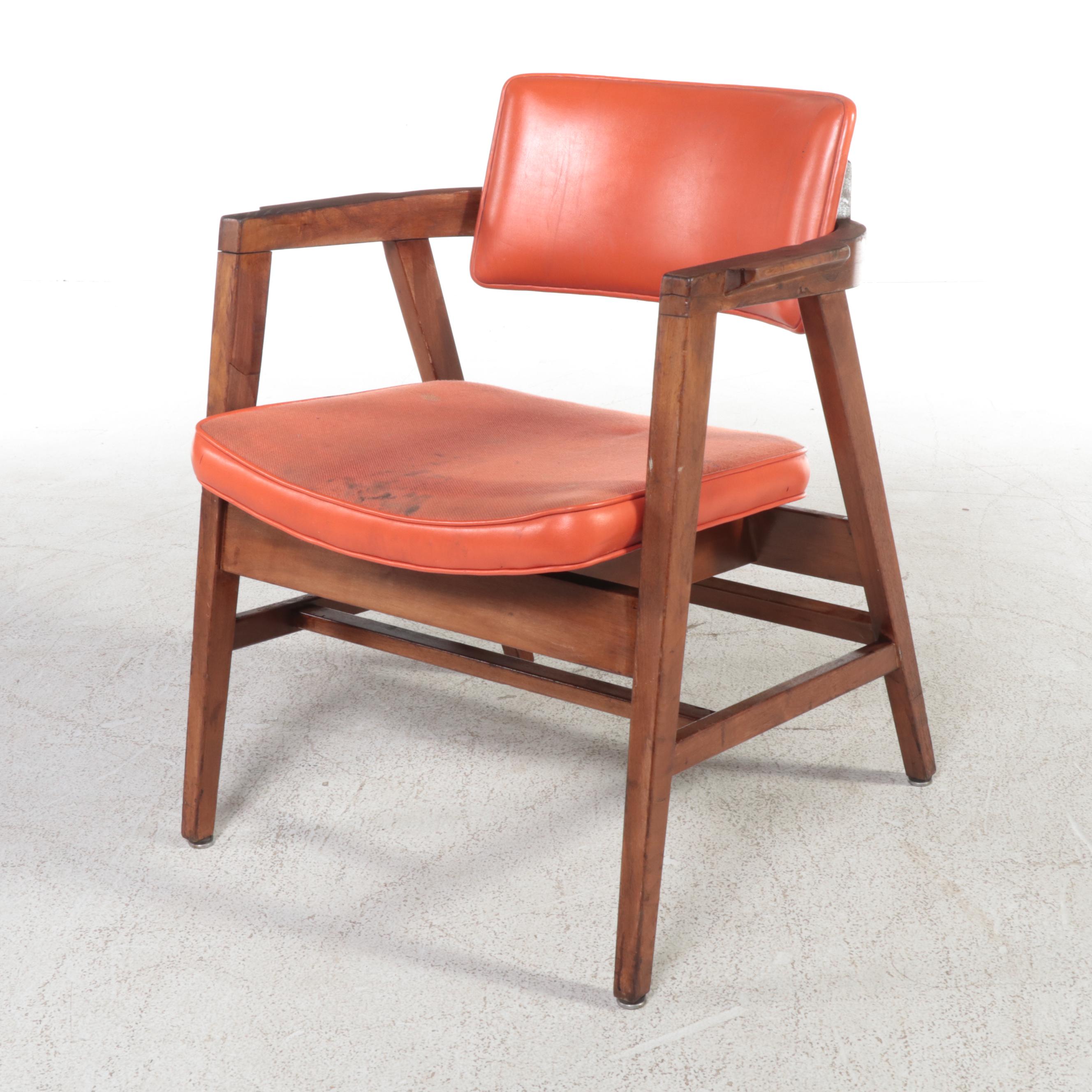 Four W.H. Gunlocke Mid Century Modern Walnut and Vinyl Armchairs