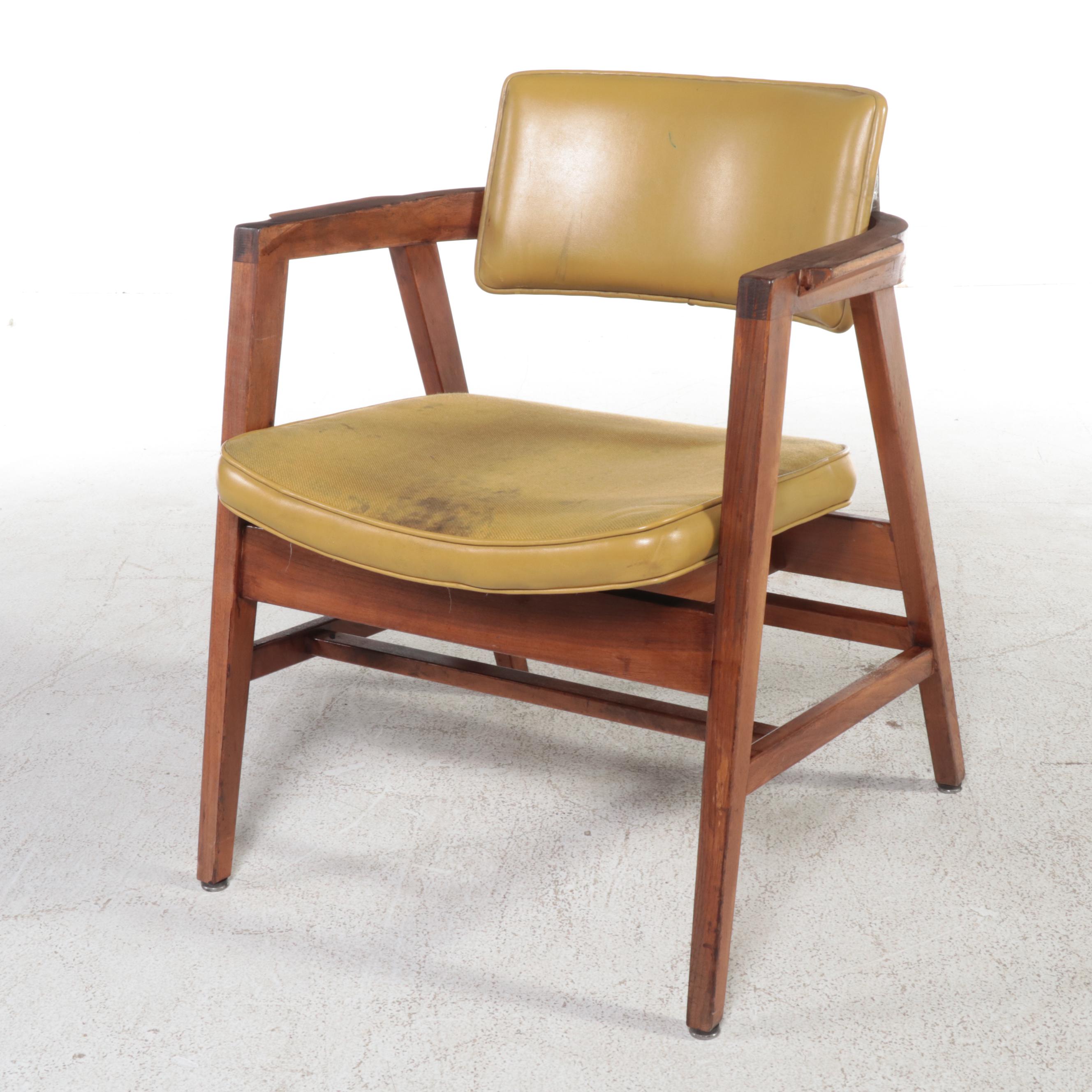 Four W.H. Gunlocke Mid Century Modern Walnut and Vinyl Armchairs