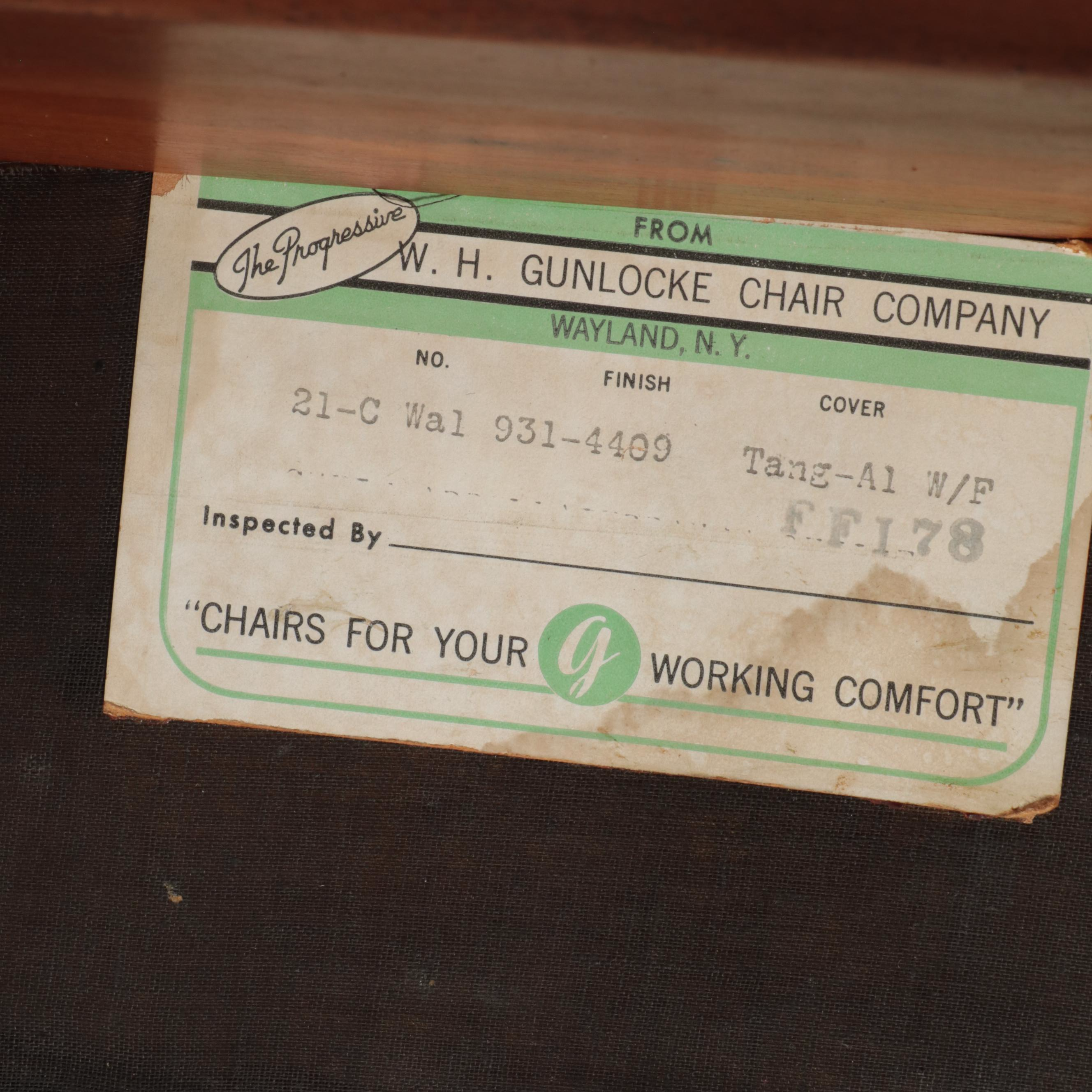 Four W.H. Gunlocke Mid Century Modern Walnut and Vinyl Armchairs