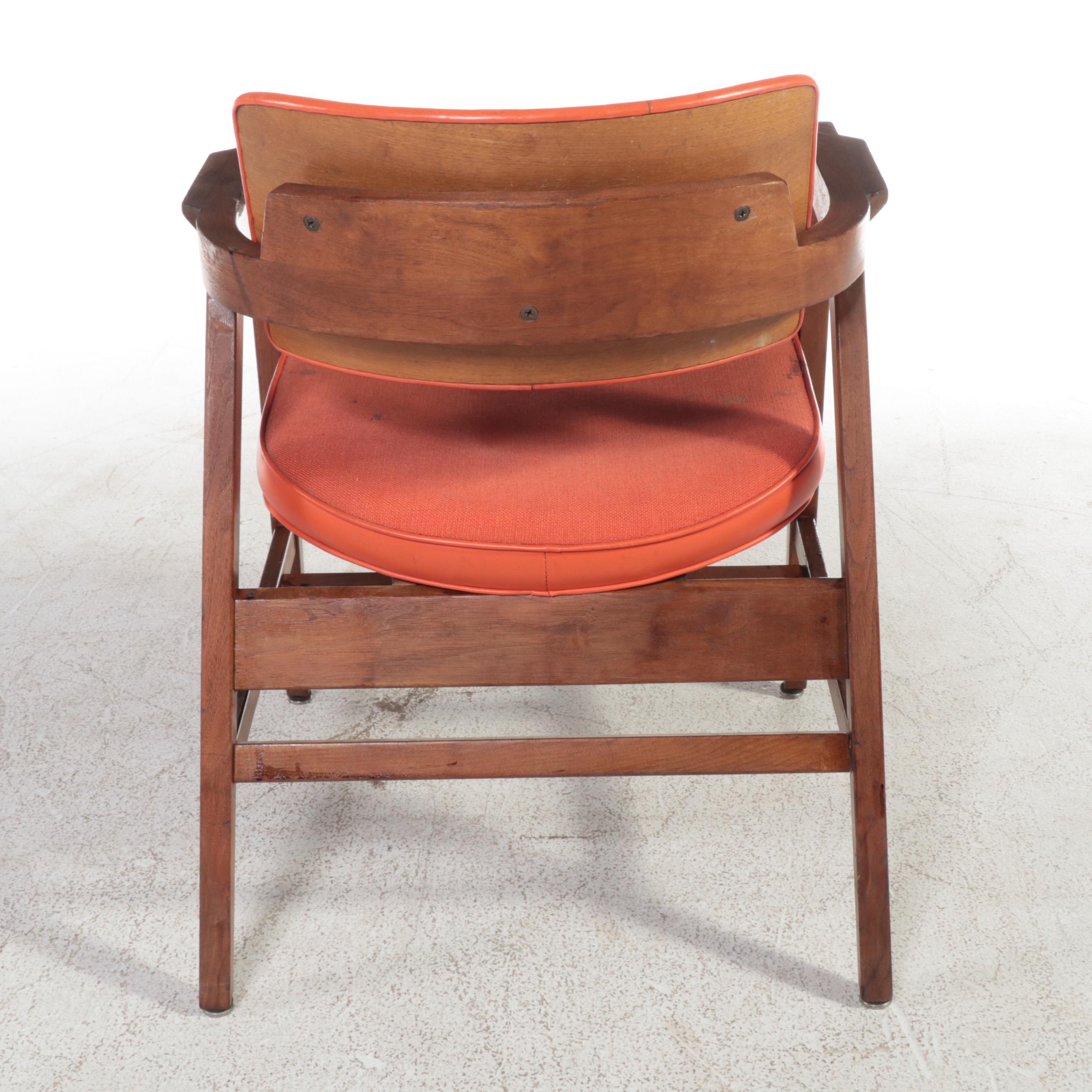 Four W.H. Gunlocke Mid Century Modern Walnut and Vinyl Armchairs