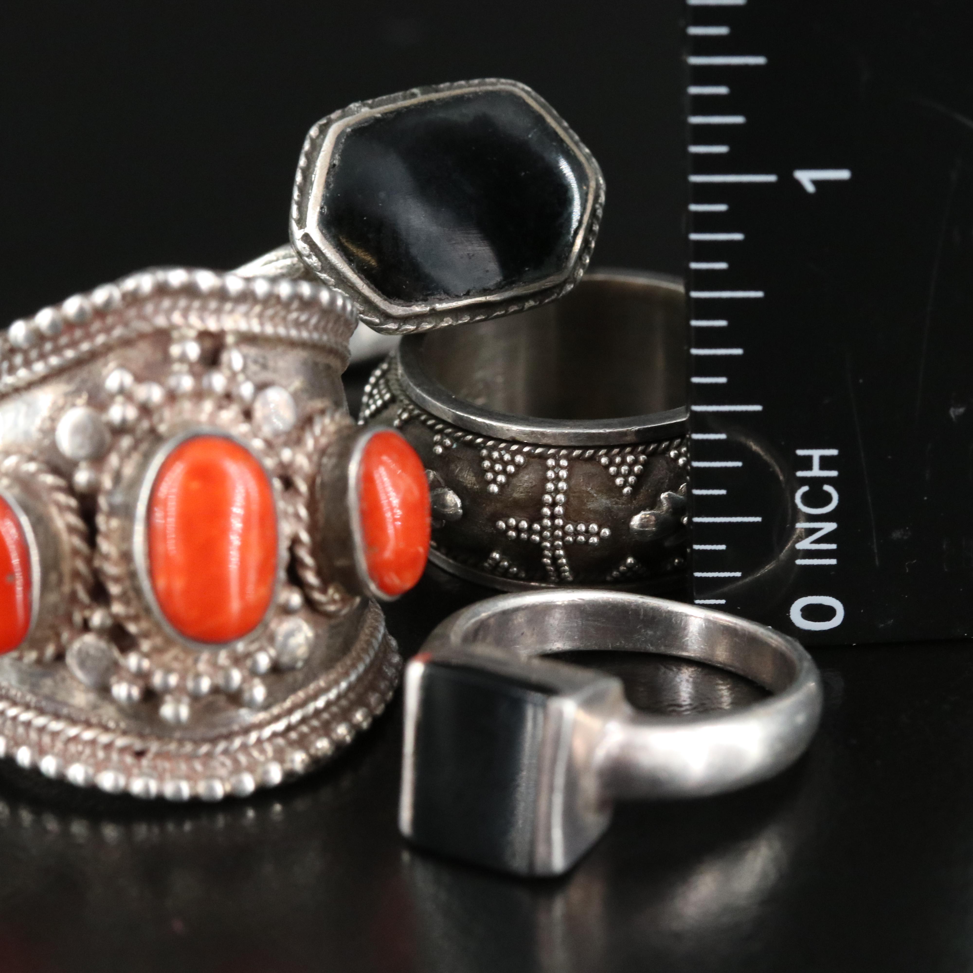 Thai Style Sterling Bracelets and Rings Including Coral