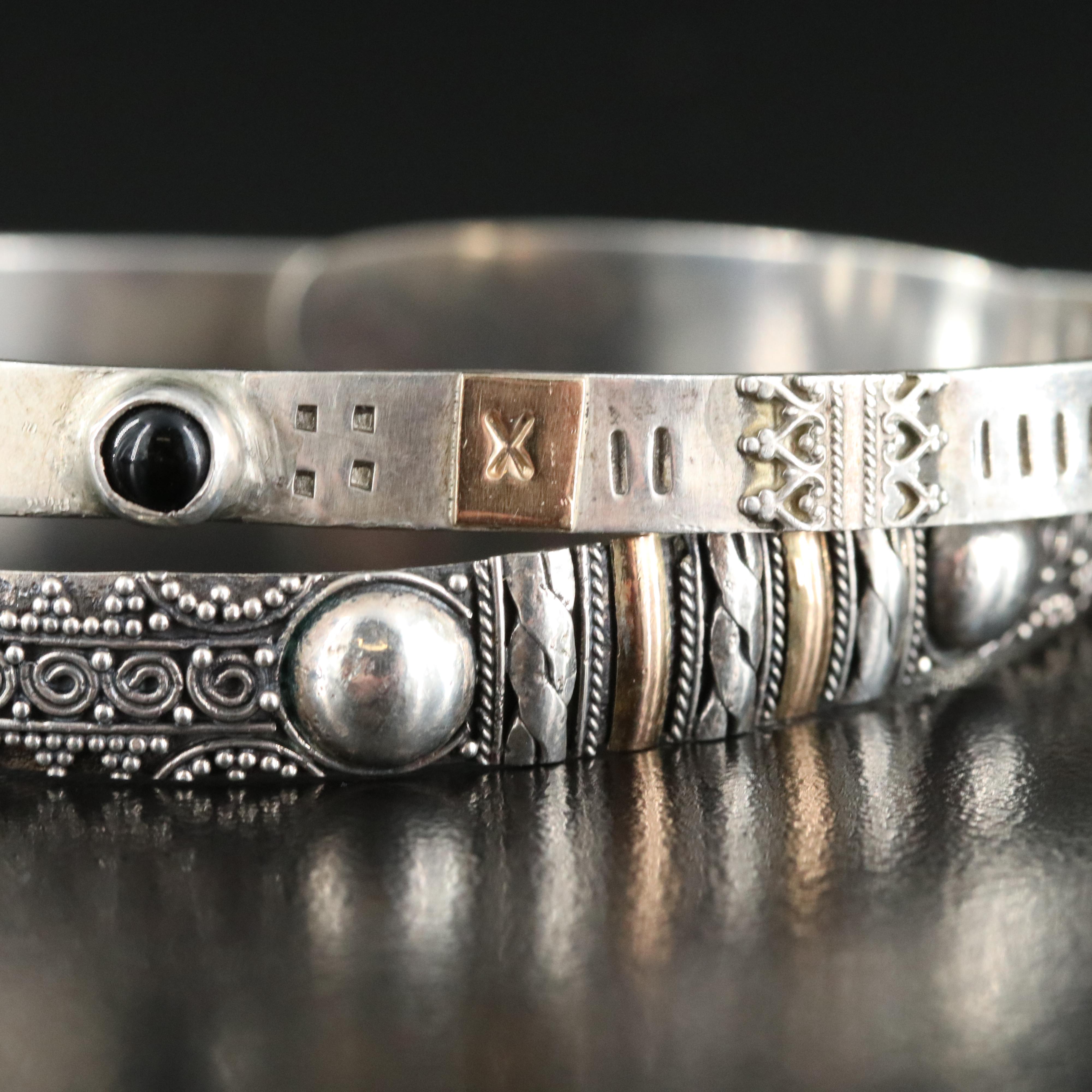 Thai Style Sterling Bracelets and Rings Including Coral