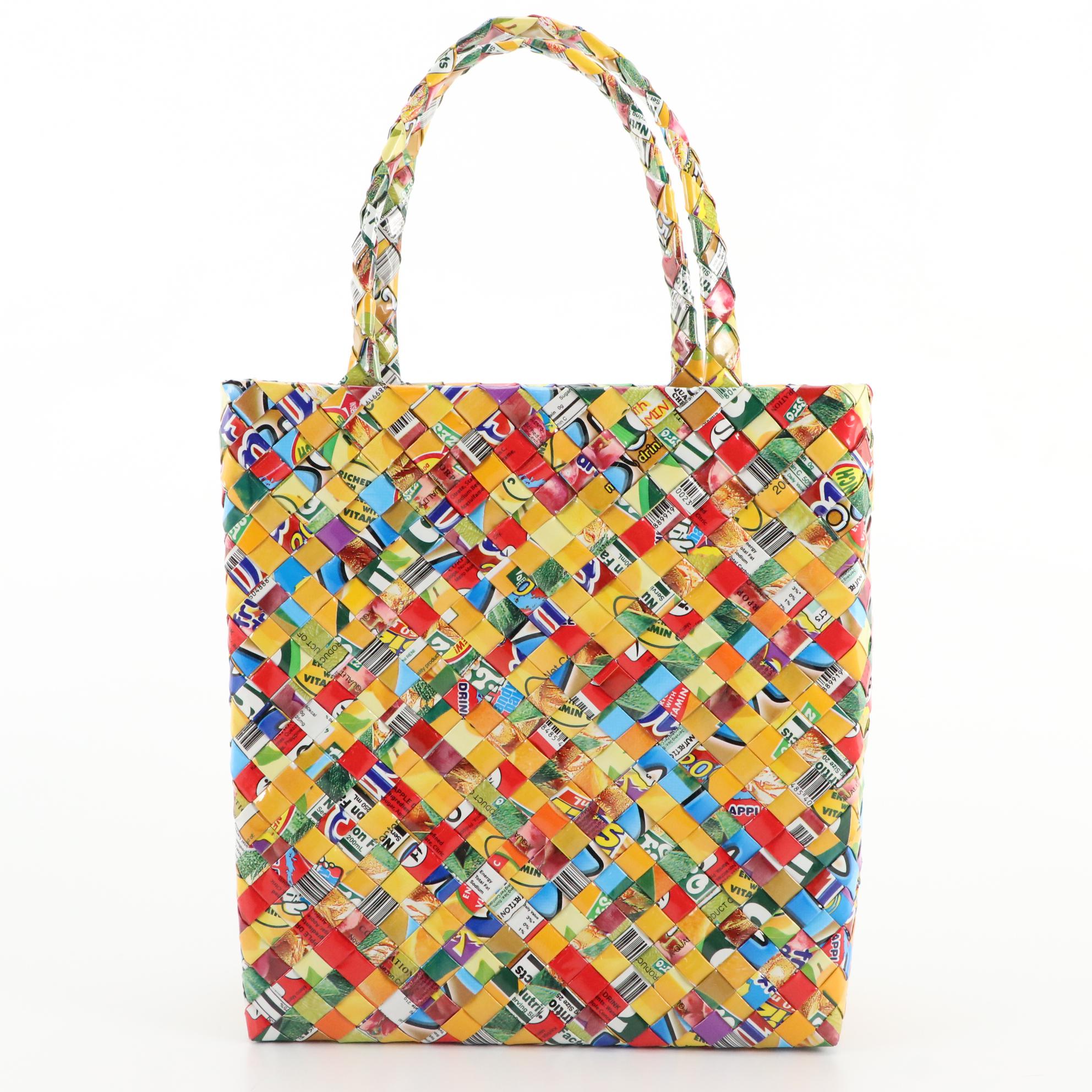 Handmade Woven Candy Wrapper Tote Bag, Shoulder Bag, and Zip Pouch