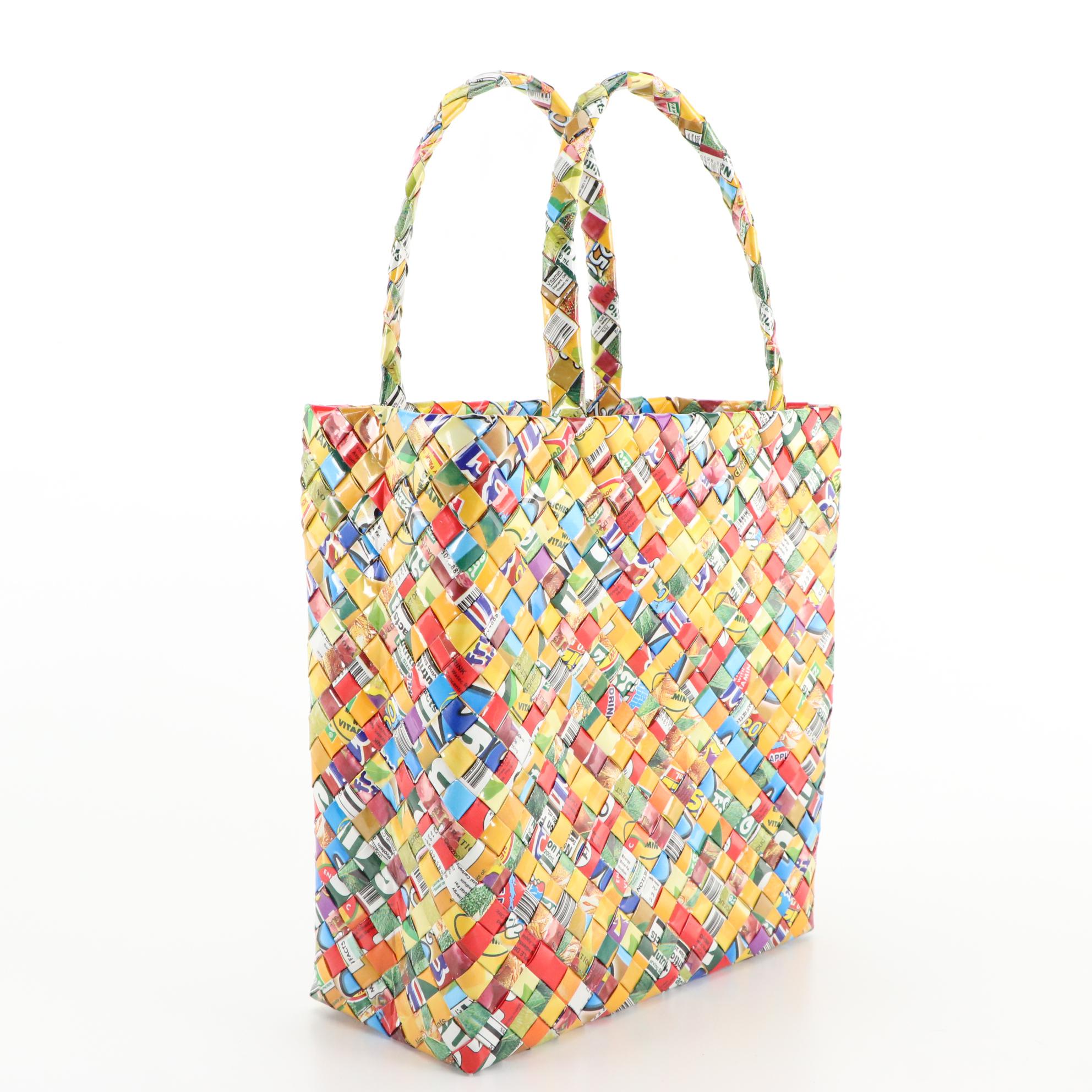 Handmade Woven Candy Wrapper Tote Bag, Shoulder Bag, and Zip Pouch