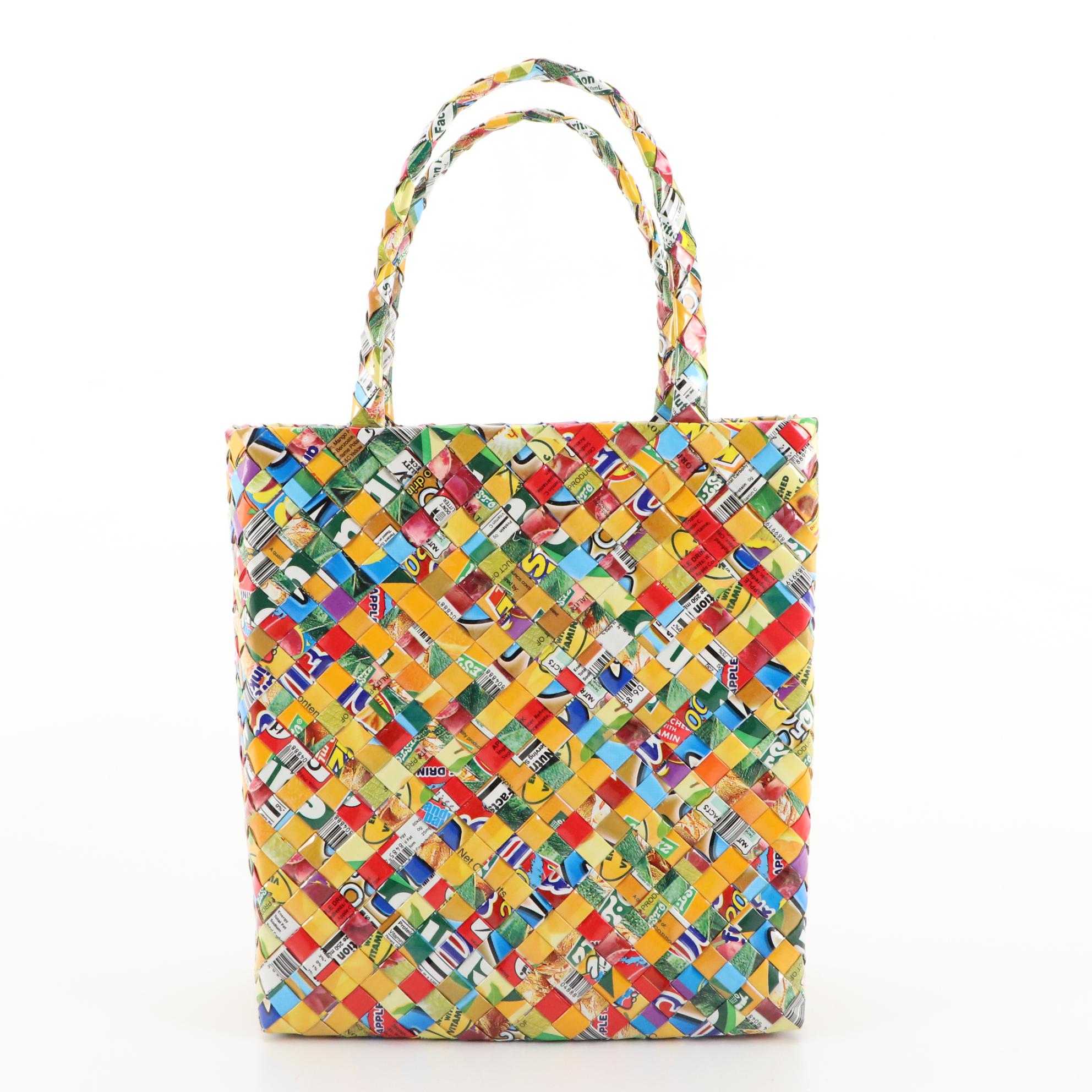 Handmade Woven Candy Wrapper Tote Bag, Shoulder Bag, and Zip Pouch