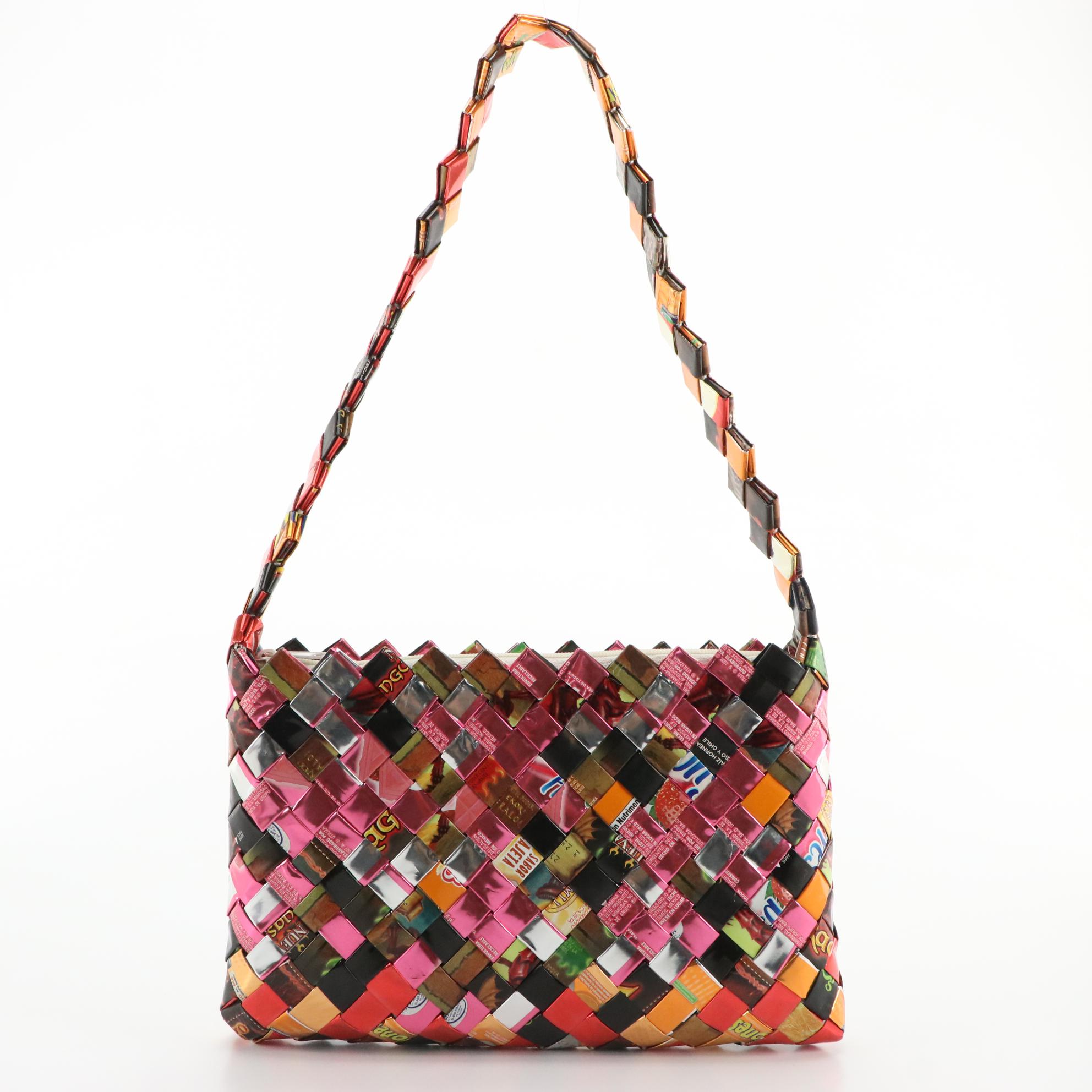 Handmade Woven Candy Wrapper Tote Bag, Shoulder Bag, and Zip Pouch