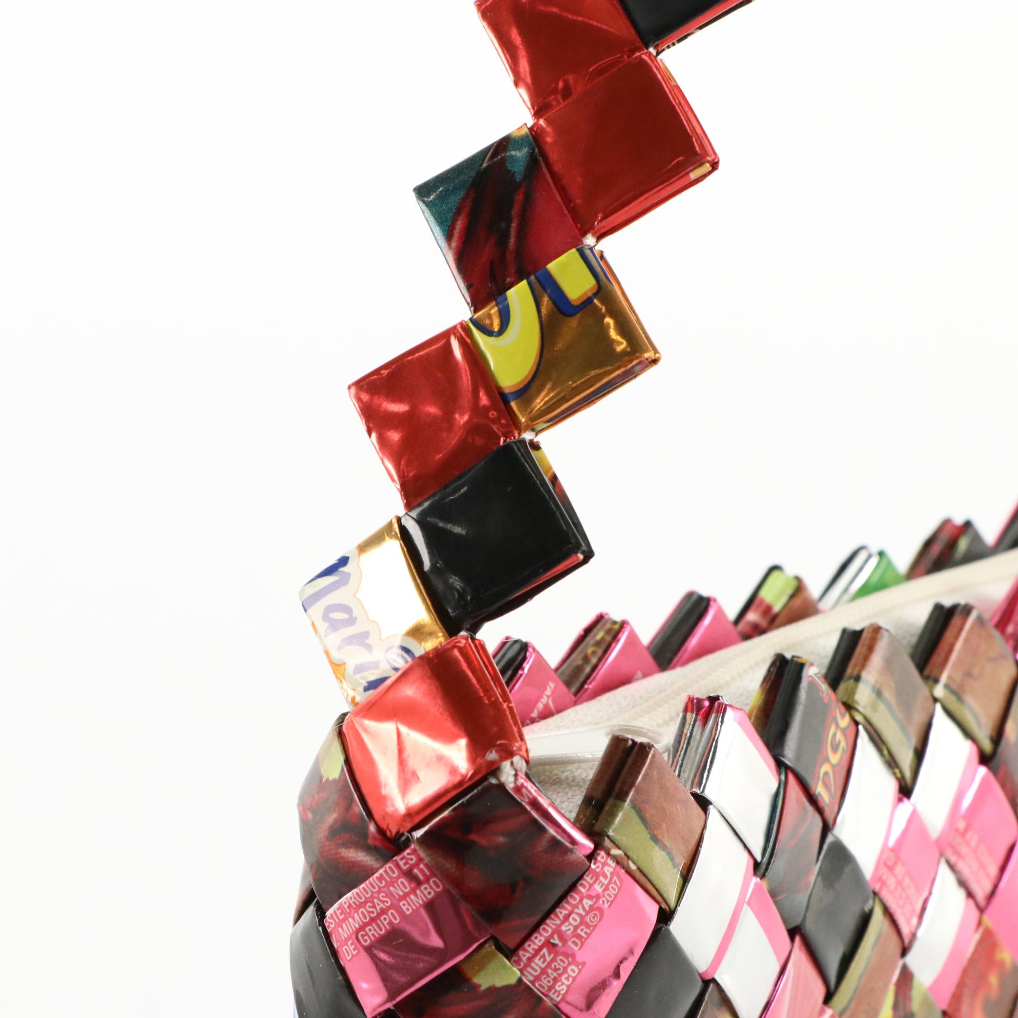 Handmade Woven Candy Wrapper Tote Bag, Shoulder Bag, and Zip Pouch