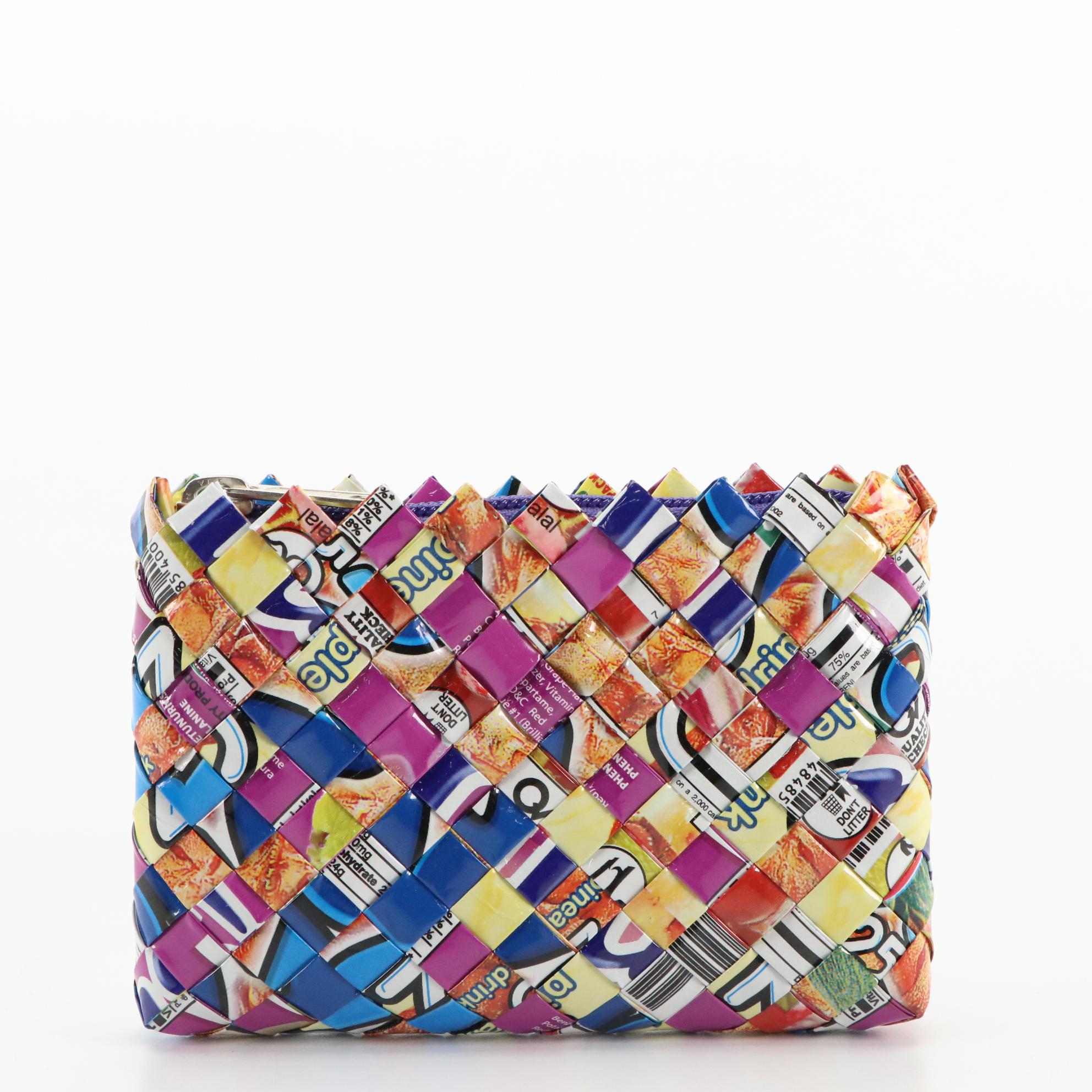 Handmade Woven Candy Wrapper Tote Bag, Shoulder Bag, and Zip Pouch