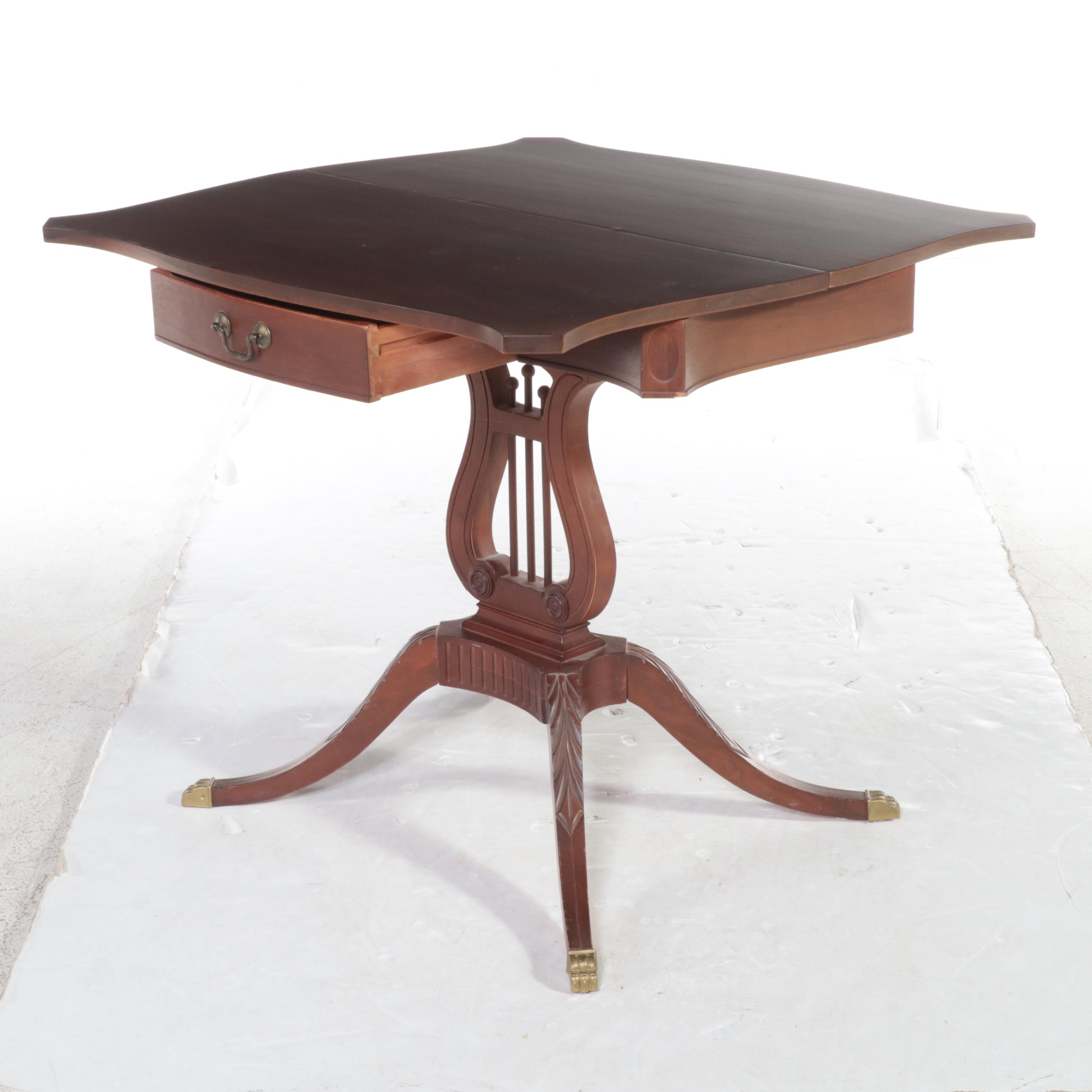 Mersman Classical Style Mahogany Lyre-Base Games Table, Mid-20th Century