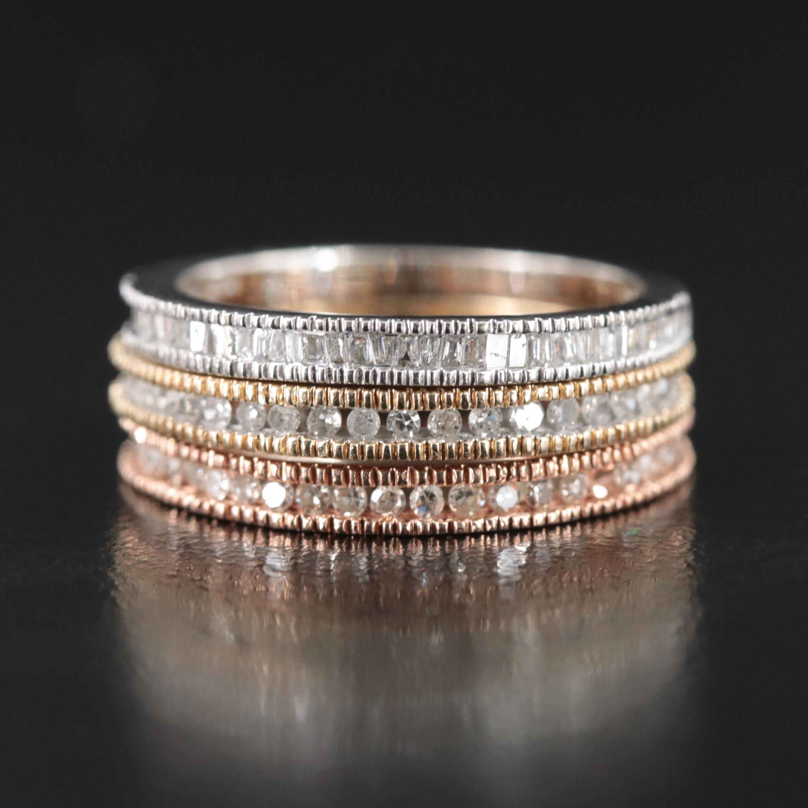 14K Rose and Yellow Gold and 10K White Gold Diamond Bands