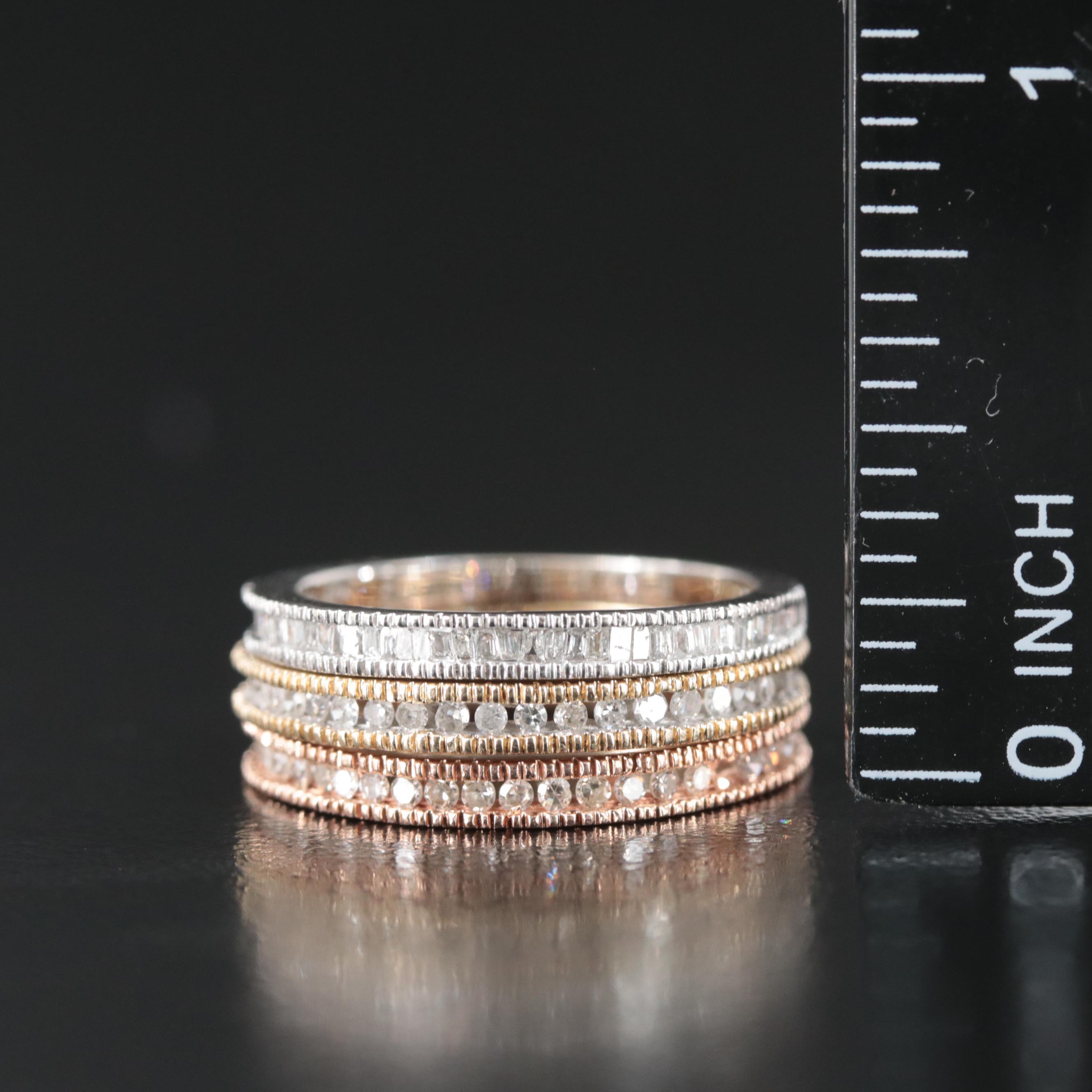 14K Rose and Yellow Gold and 10K White Gold Diamond Bands