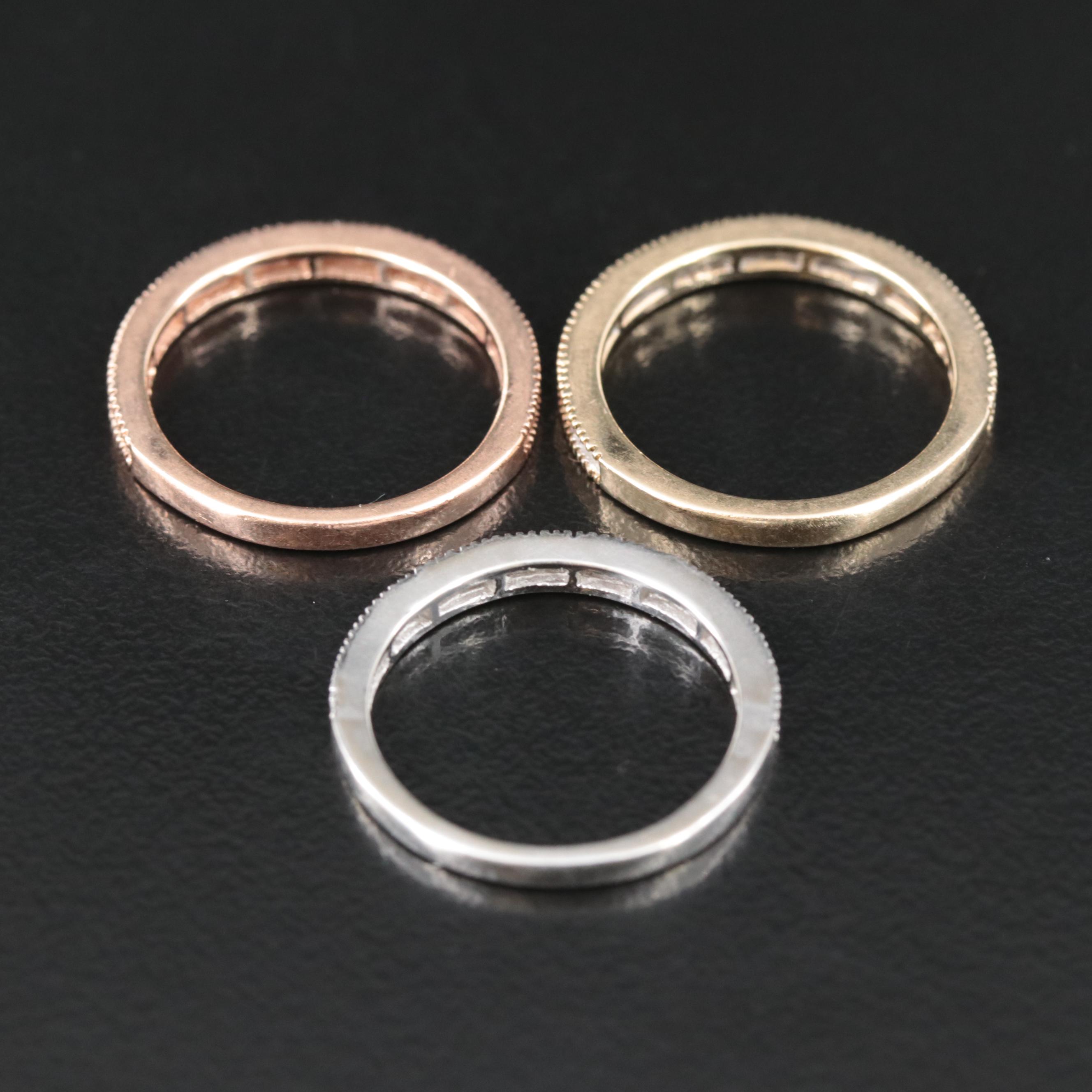 14K Rose and Yellow Gold and 10K White Gold Diamond Bands