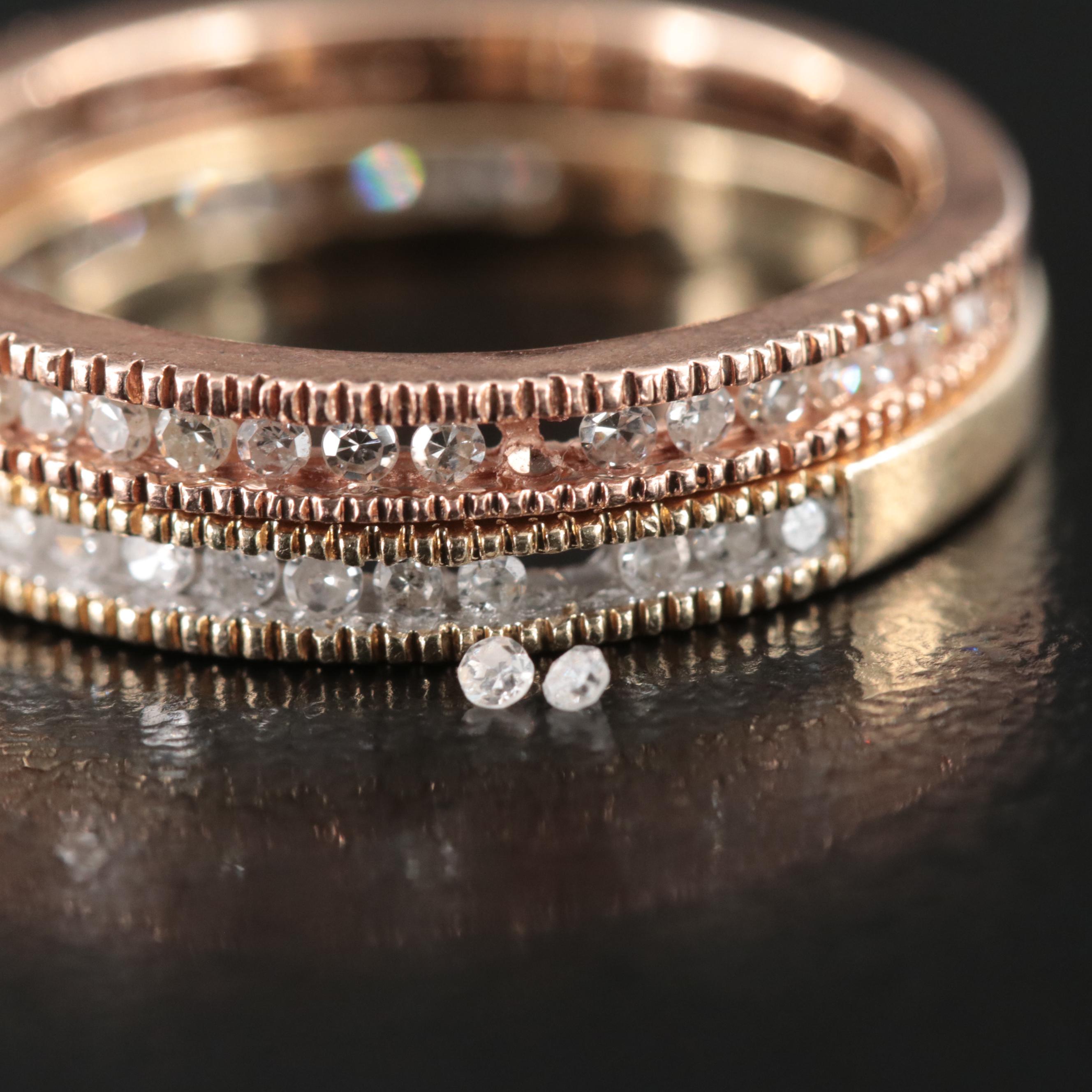 14K Rose and Yellow Gold and 10K White Gold Diamond Bands