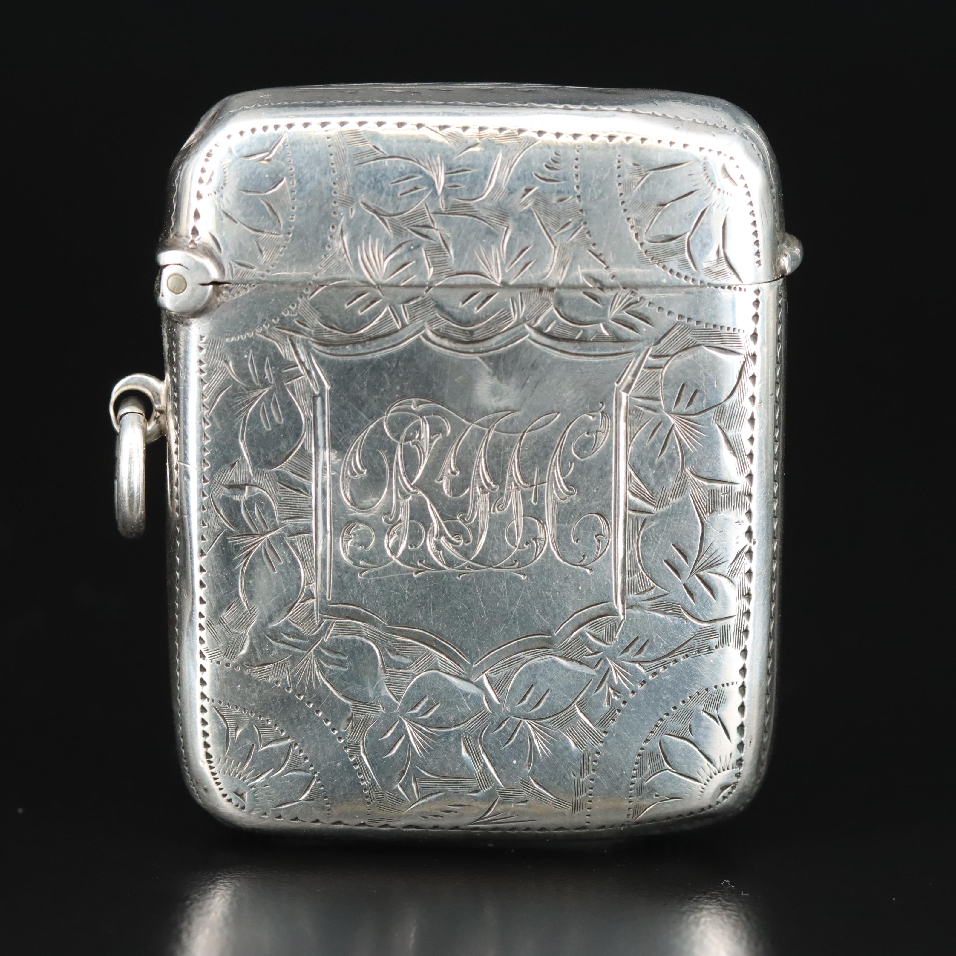 Antique English Sterling Vesta Case with Monogram