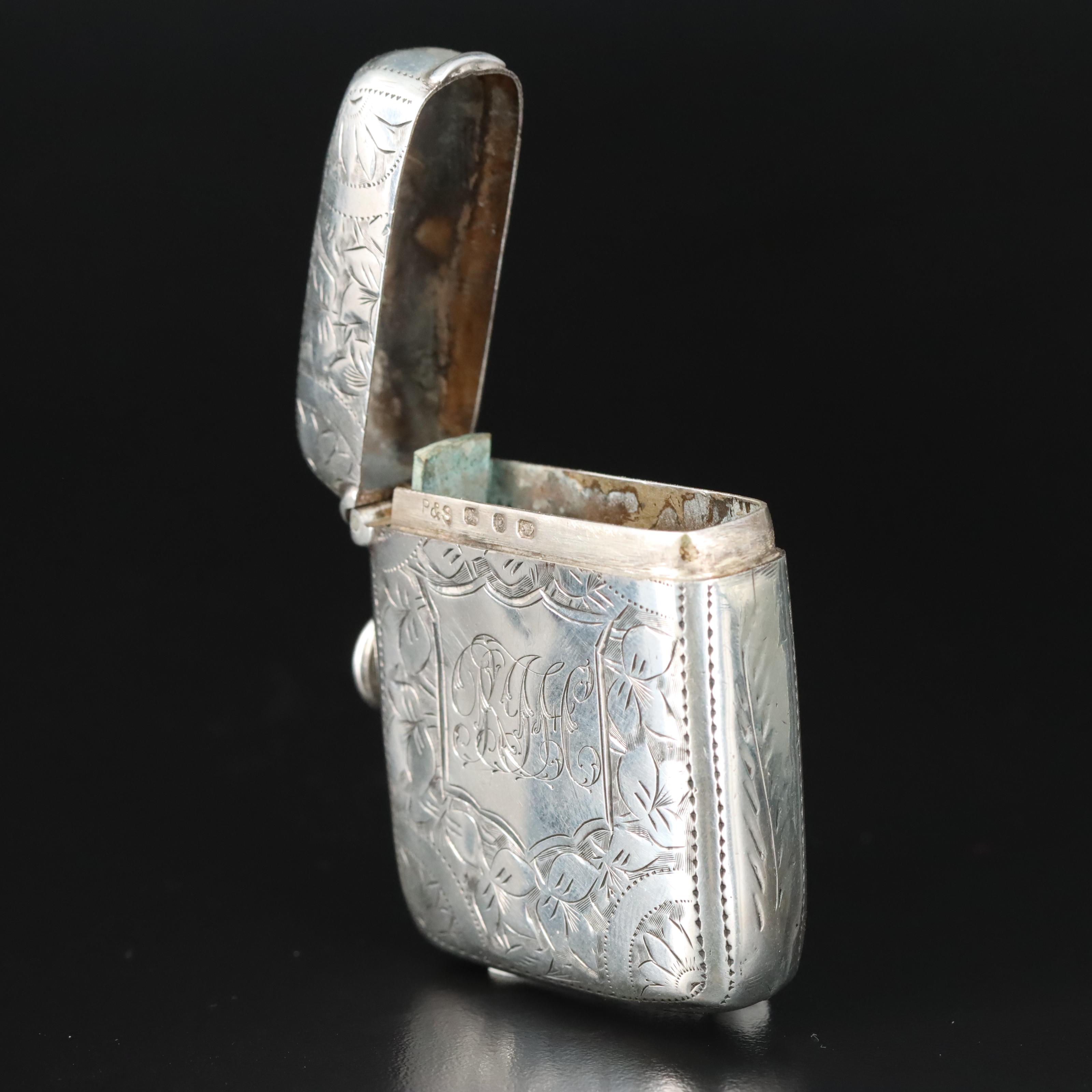 Antique English Sterling Vesta Case with Monogram