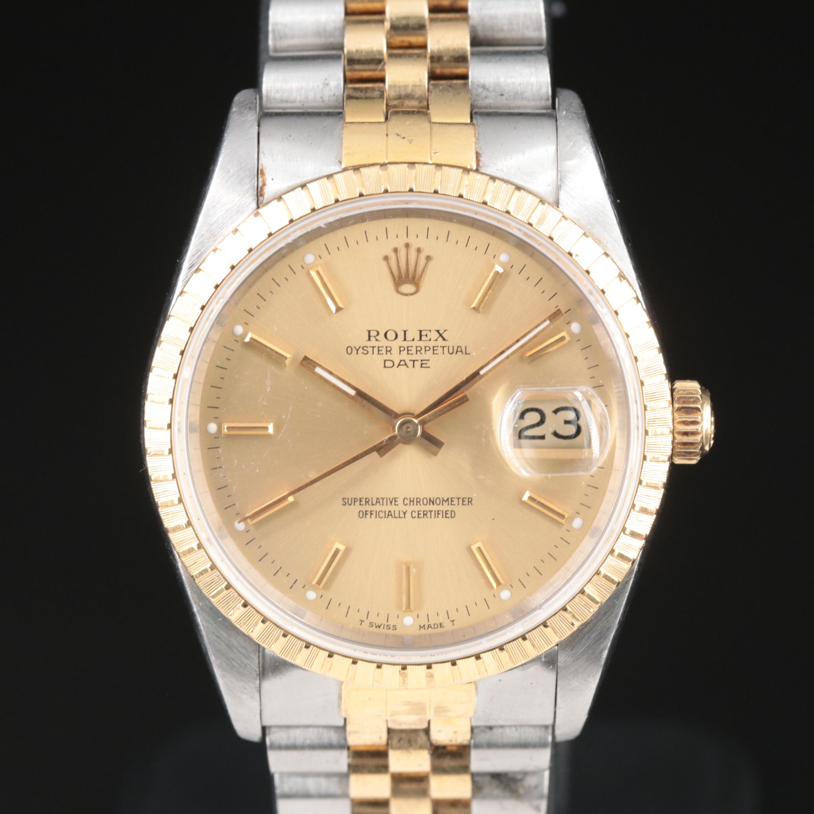 1990 Rolex Oyster Perpetual Date 18K and Steelinox Watch