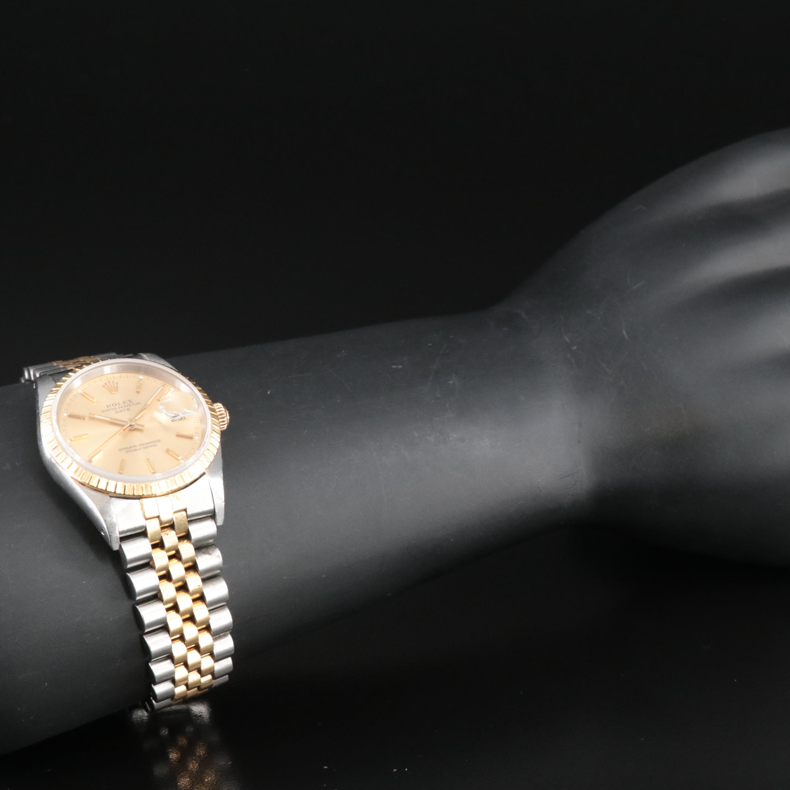 1990 Rolex Oyster Perpetual Date 18K and Steelinox Watch