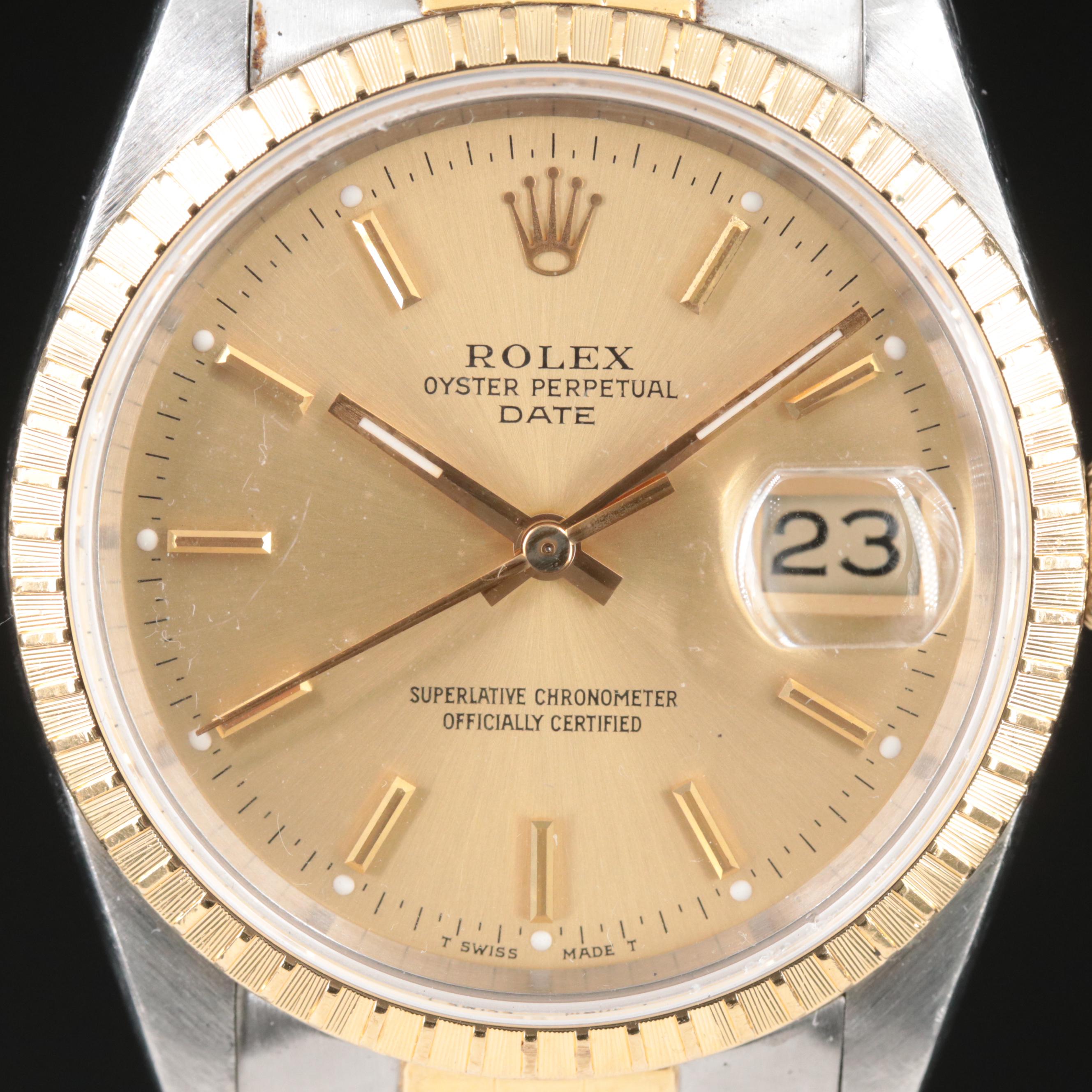 1990 Rolex Oyster Perpetual Date 18K and Steelinox Watch