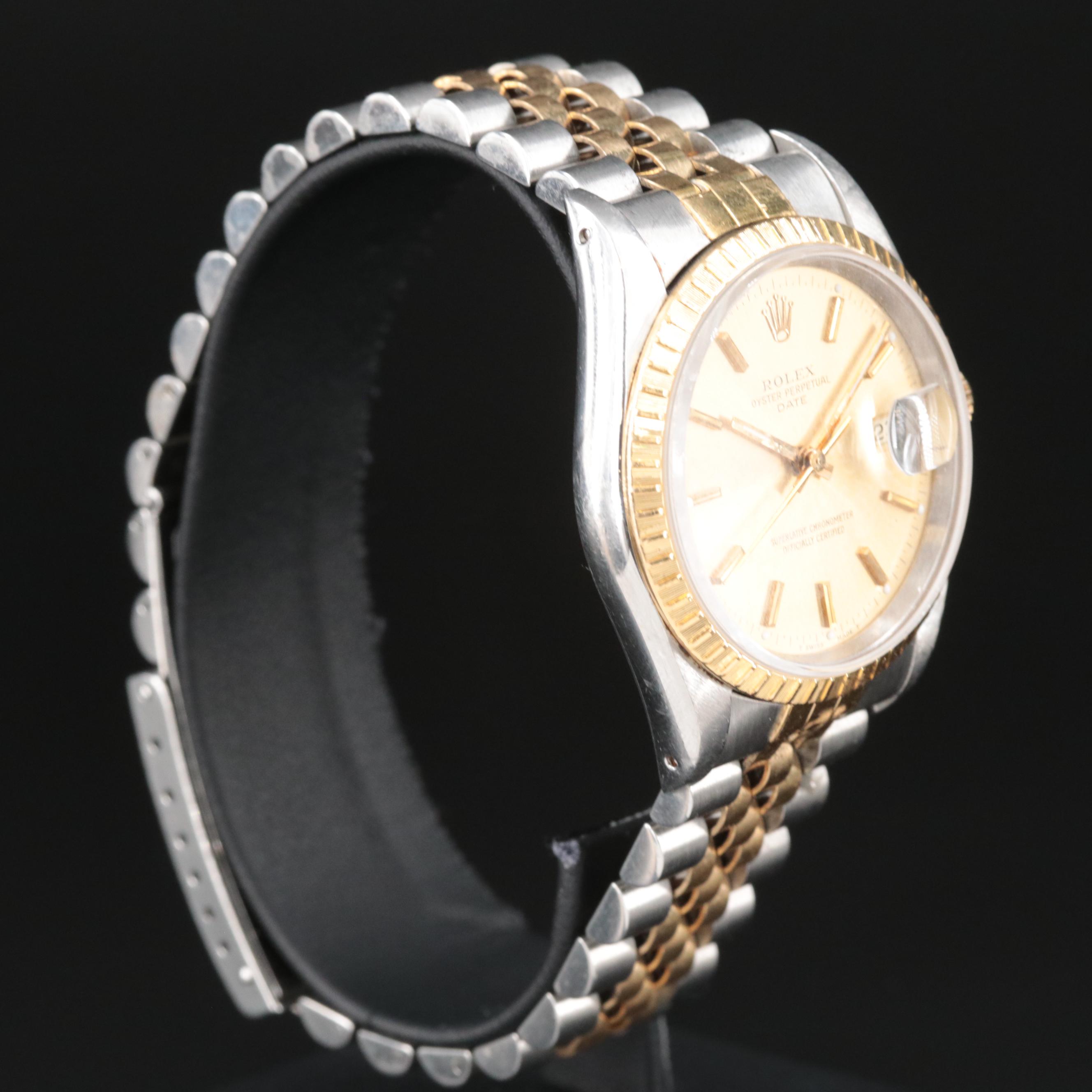 1990 Rolex Oyster Perpetual Date 18K and Steelinox Watch