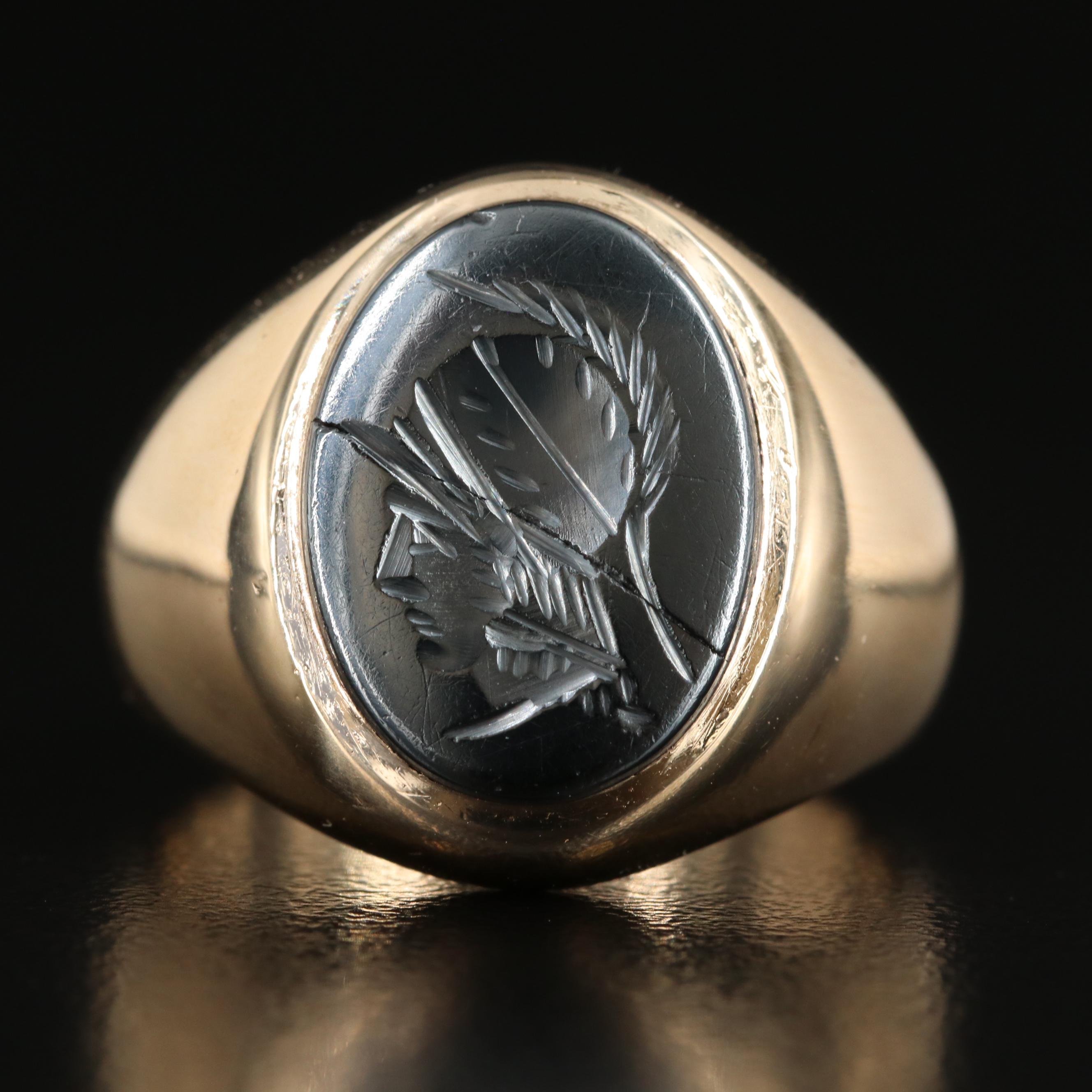 10K Hematite Intaglio Ring