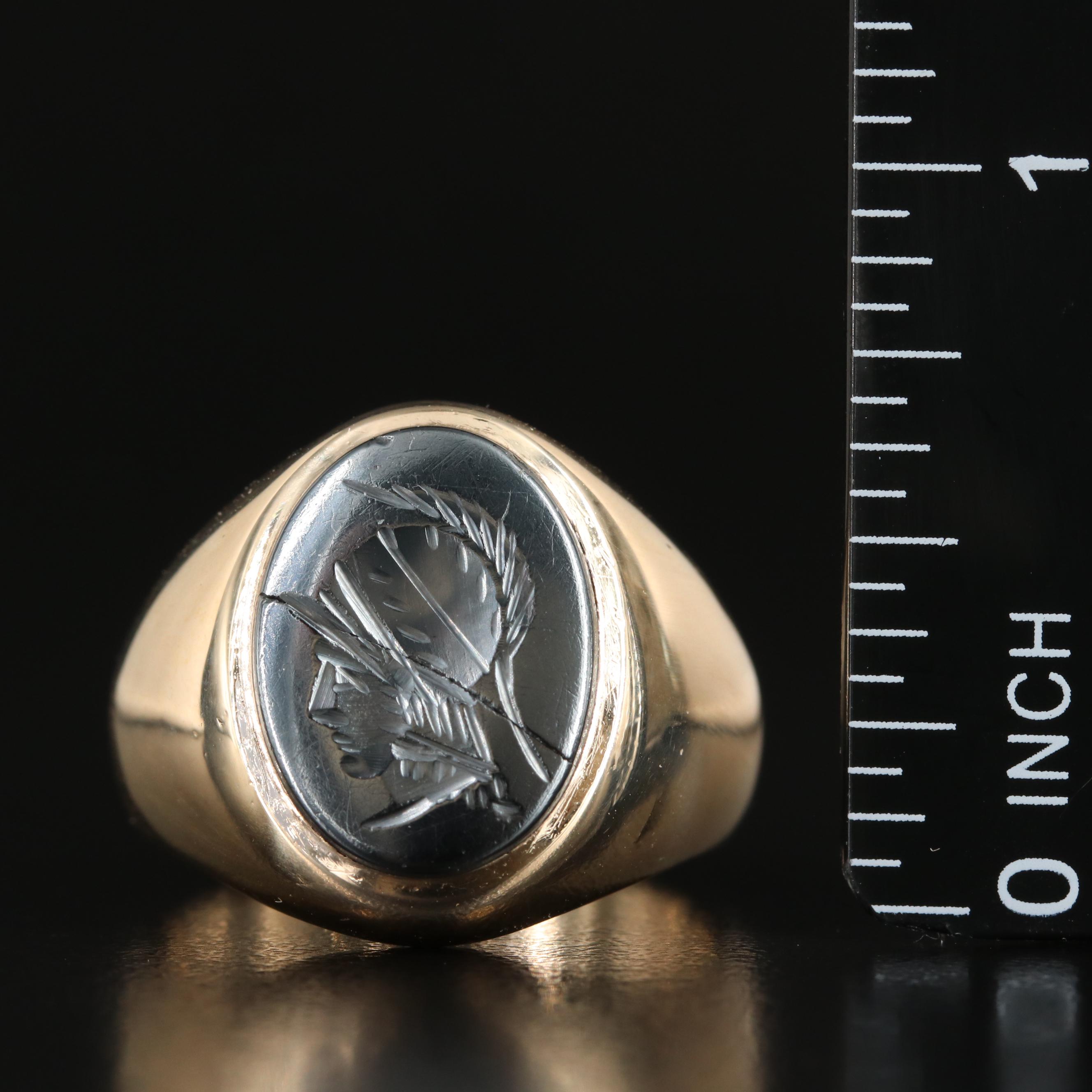 10K Hematite Intaglio Ring